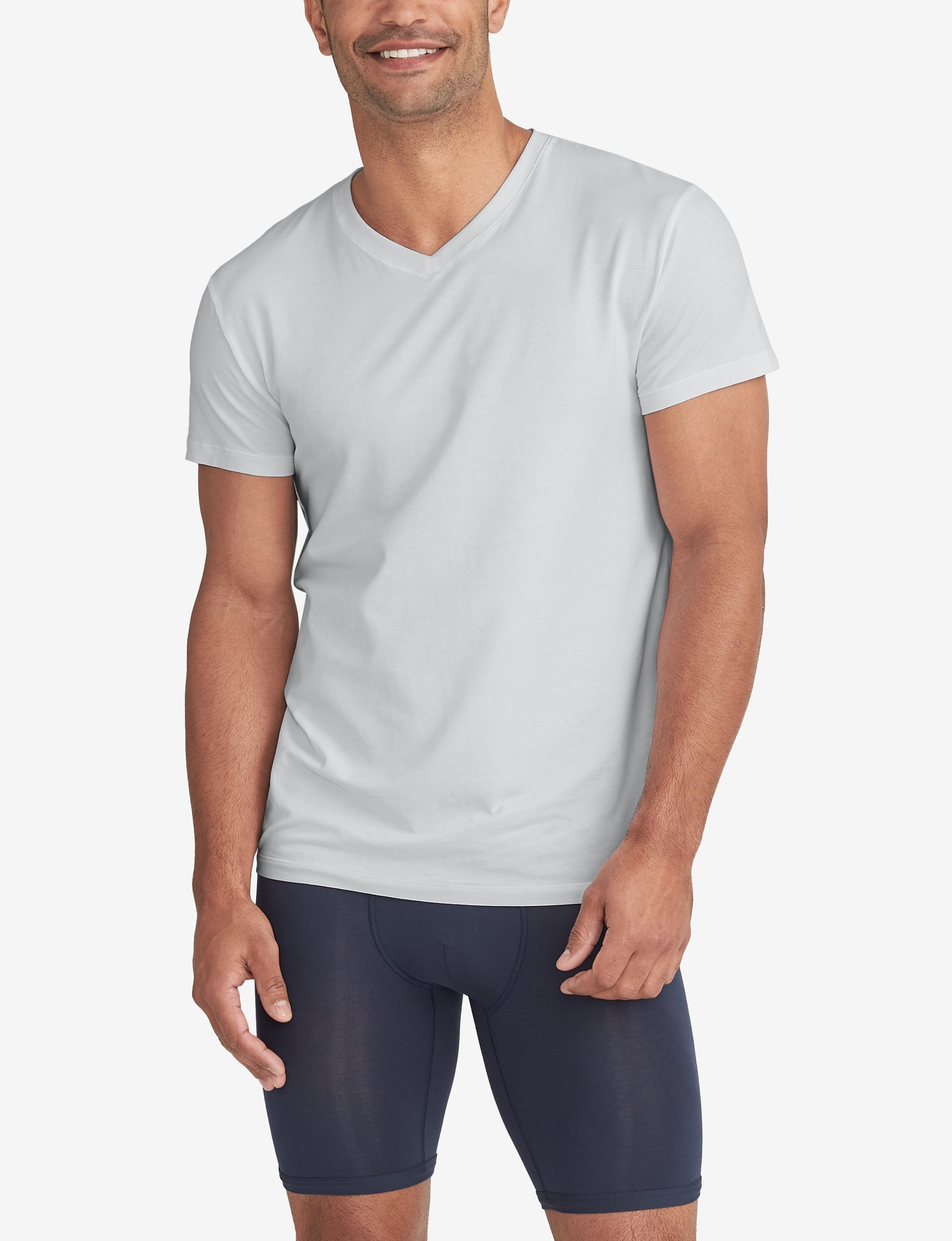 Cool Cotton High V-Neck Modern Fit Undershirt (3-Pack)::Grey