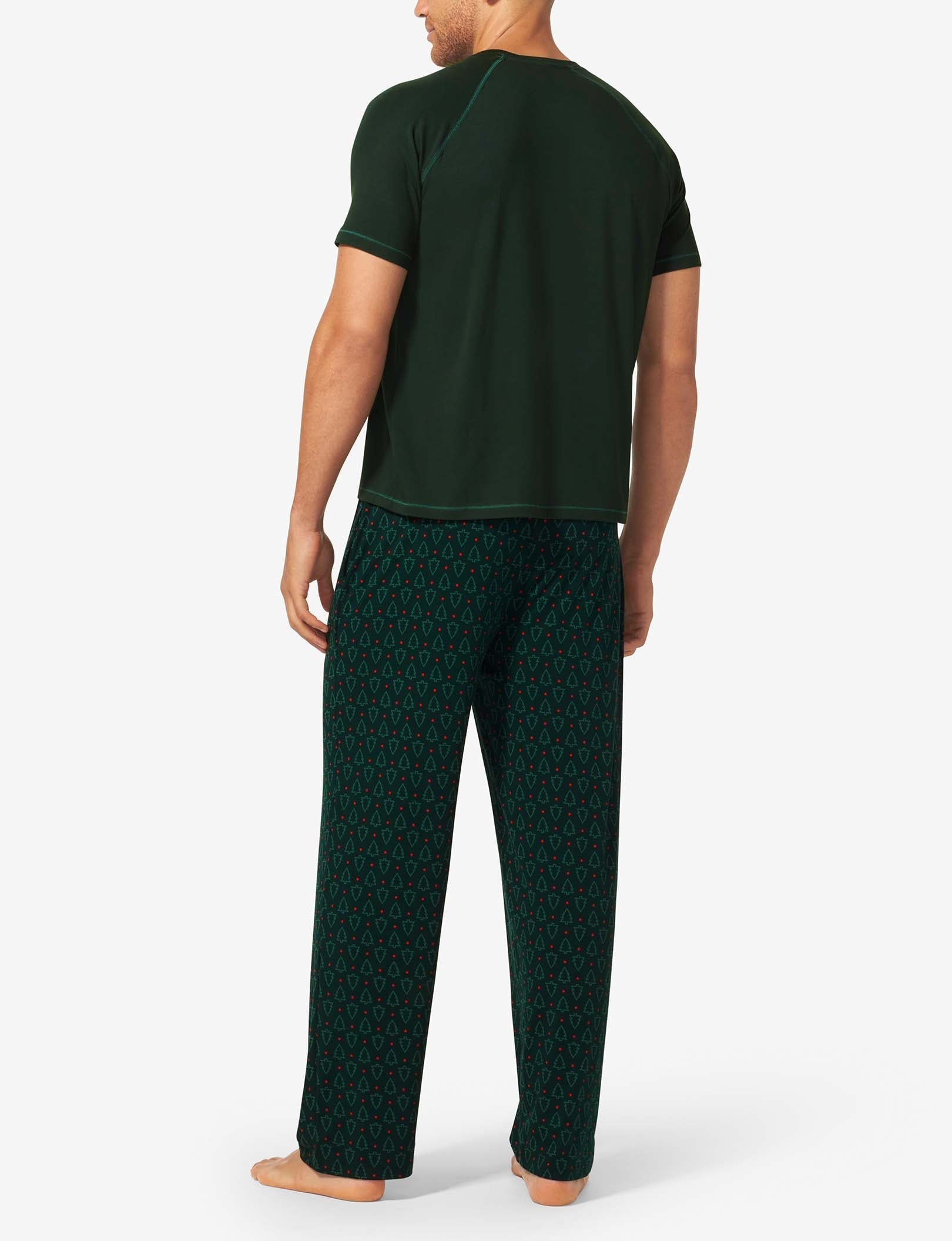 Essential Short Sleeve Tee and Pant Pajama Set::Scarab Green Balsam Tree