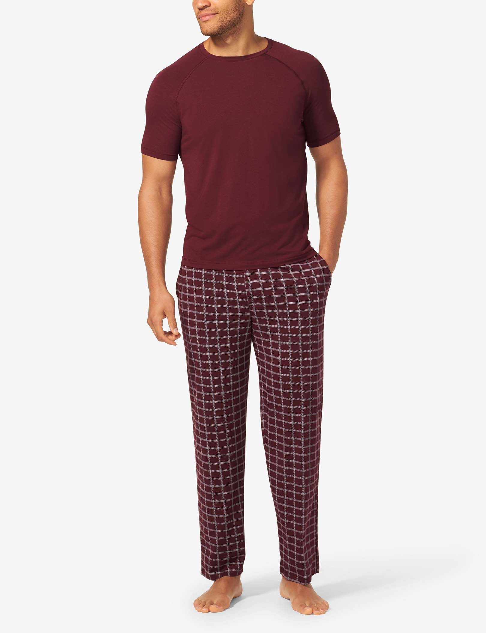 Essential Short Sleeve Tee and Pant Pajama Set::Port Royale Stitched Plaid