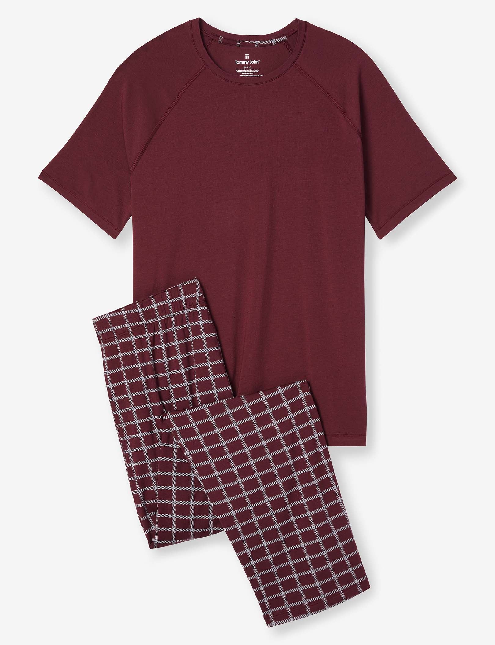 Essential Short Sleeve Tee and Pant Pajama Set::Port Royale Stitched Plaid