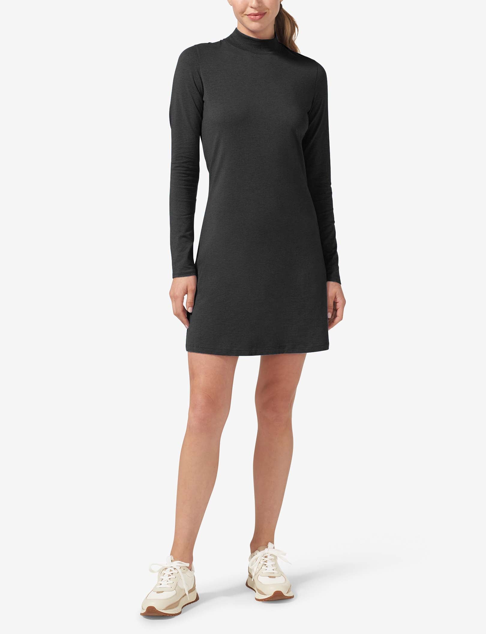 Women's Second Skin Long Sleeve Dress::Black