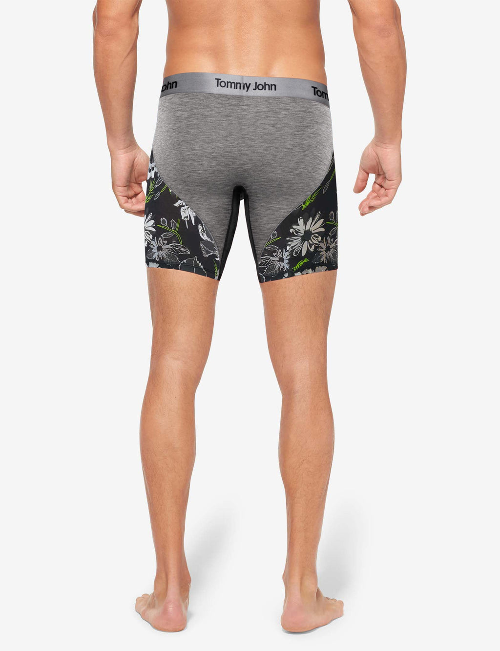 Second Skin Mid-Length Boxer Brief 6"::Black Botanical Colorblock