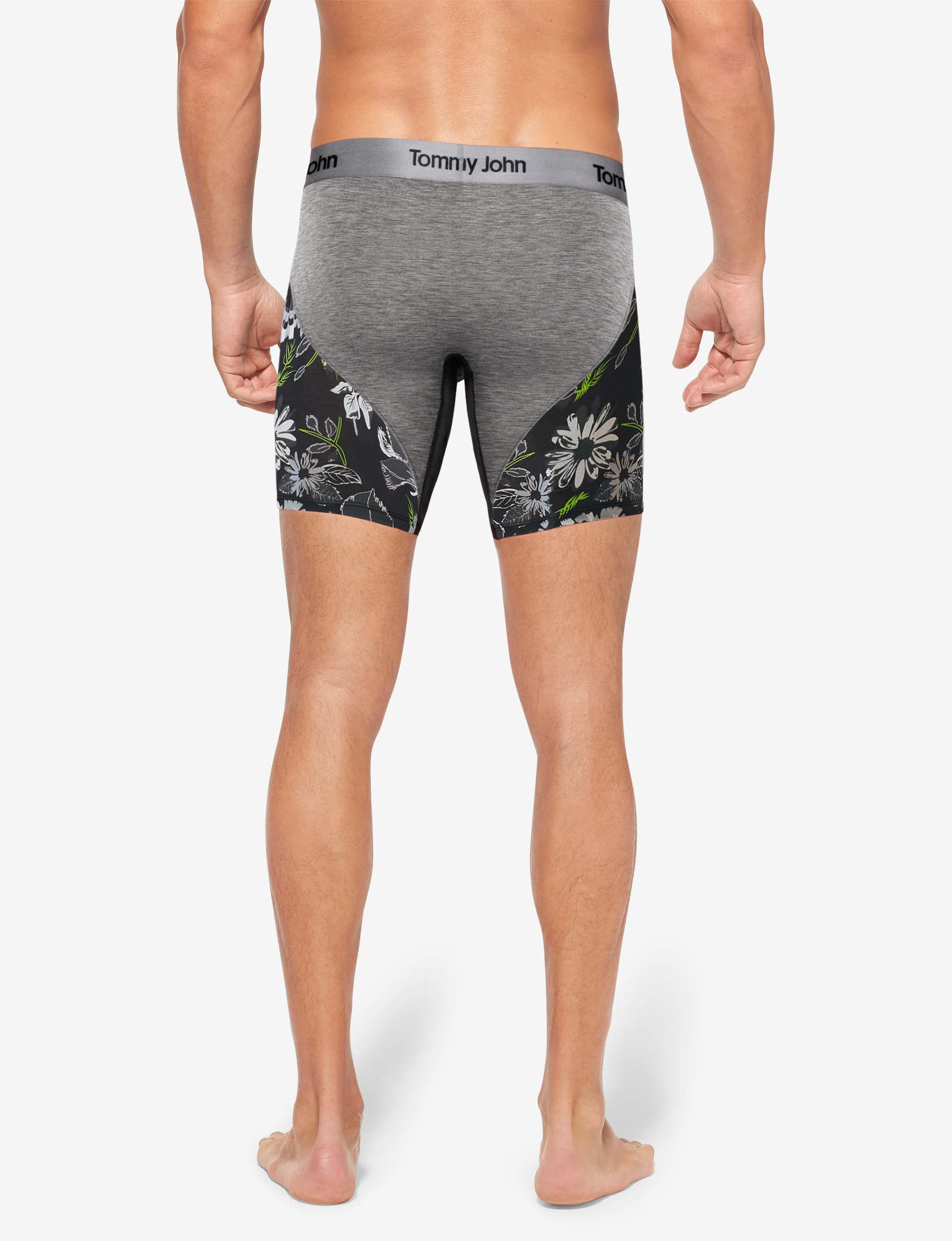 Second Skin Mid-Length Boxer Brief 6"::Black Botanical Colorblock