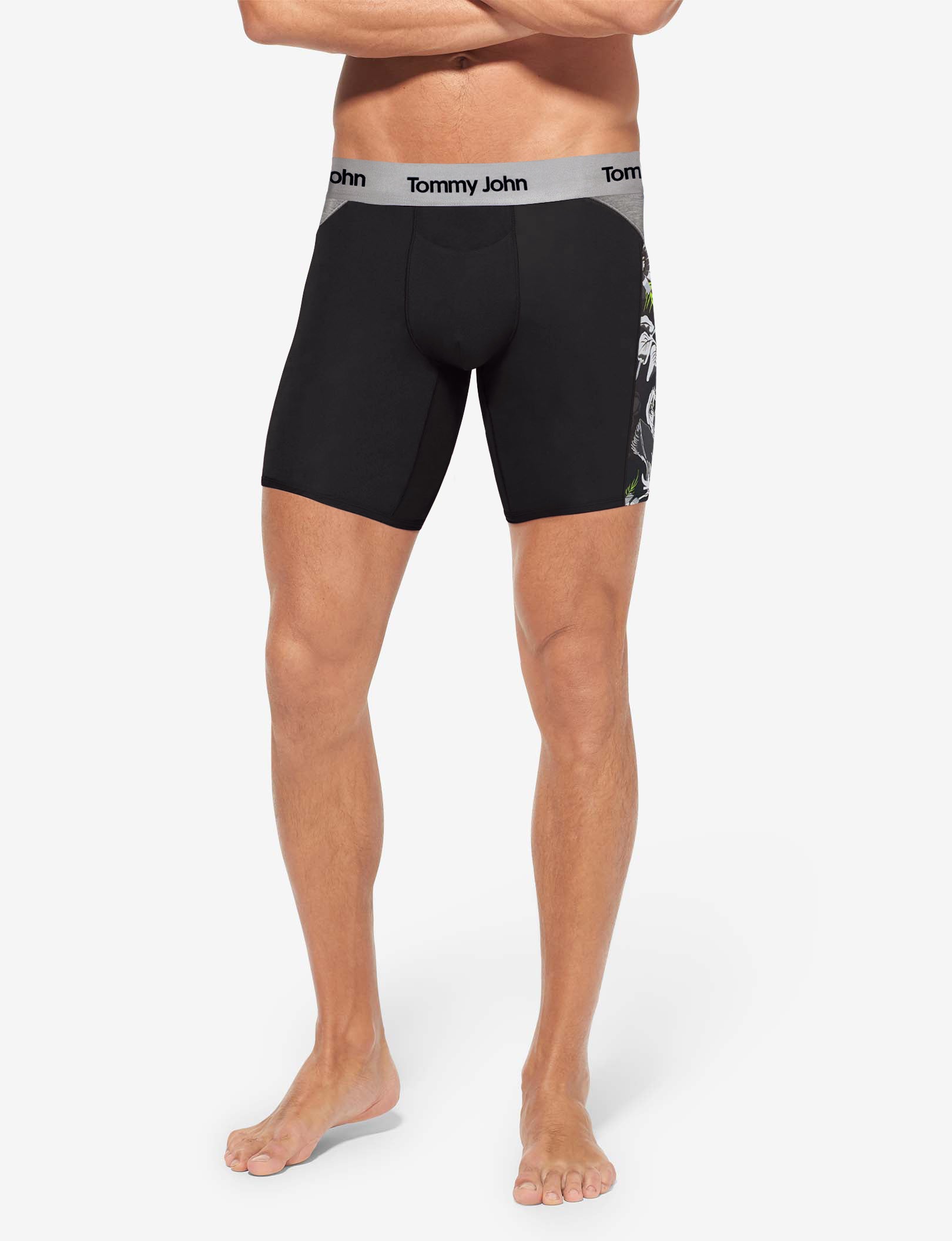 Second Skin Mid-Length Boxer Brief 6"::Black Botanical Colorblock