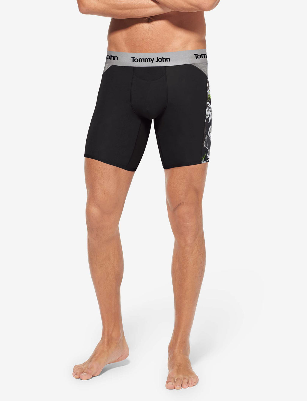 Second Skin Mid-Length Boxer Brief 6"::Black Botanical Colorblock