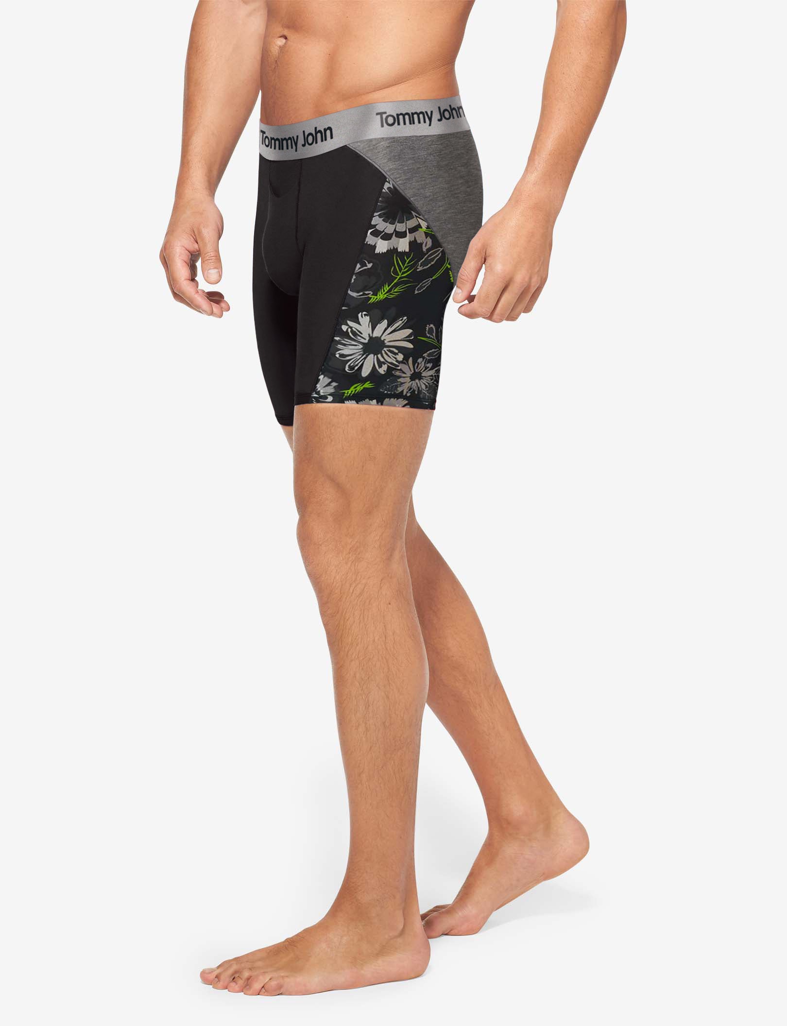 Second Skin Mid-Length Boxer Brief 6"::Black Botanical Colorblock