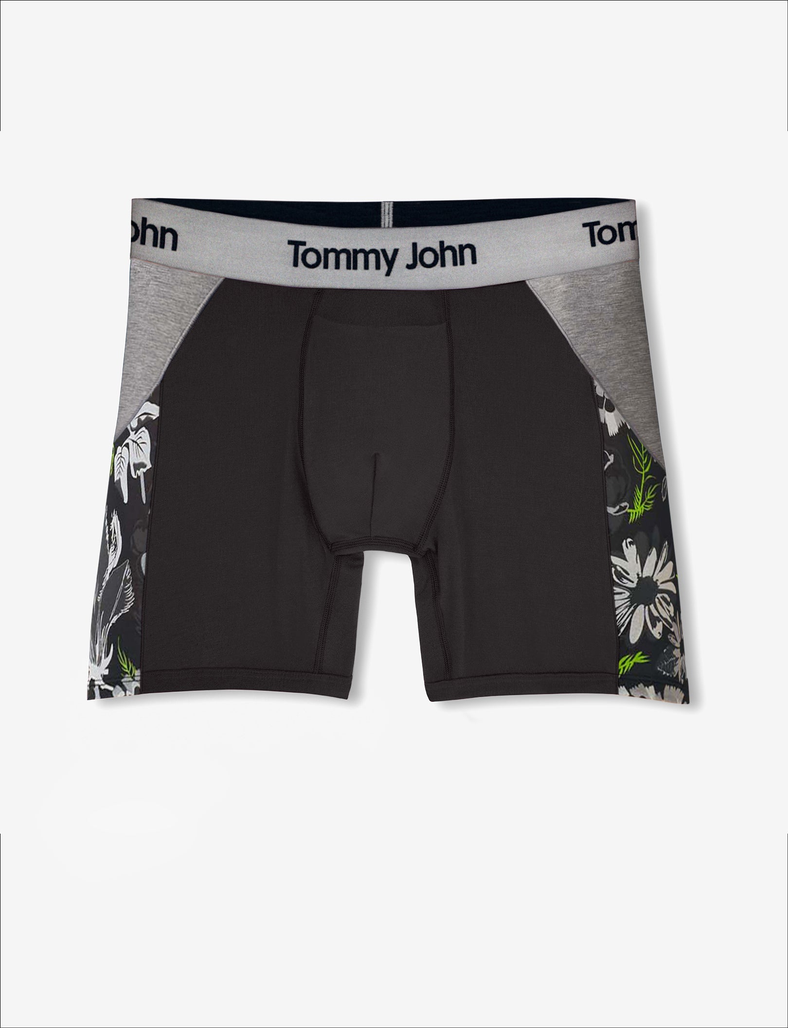 Second Skin Mid-Length Boxer Brief 6"::Black Botanical Colorblock