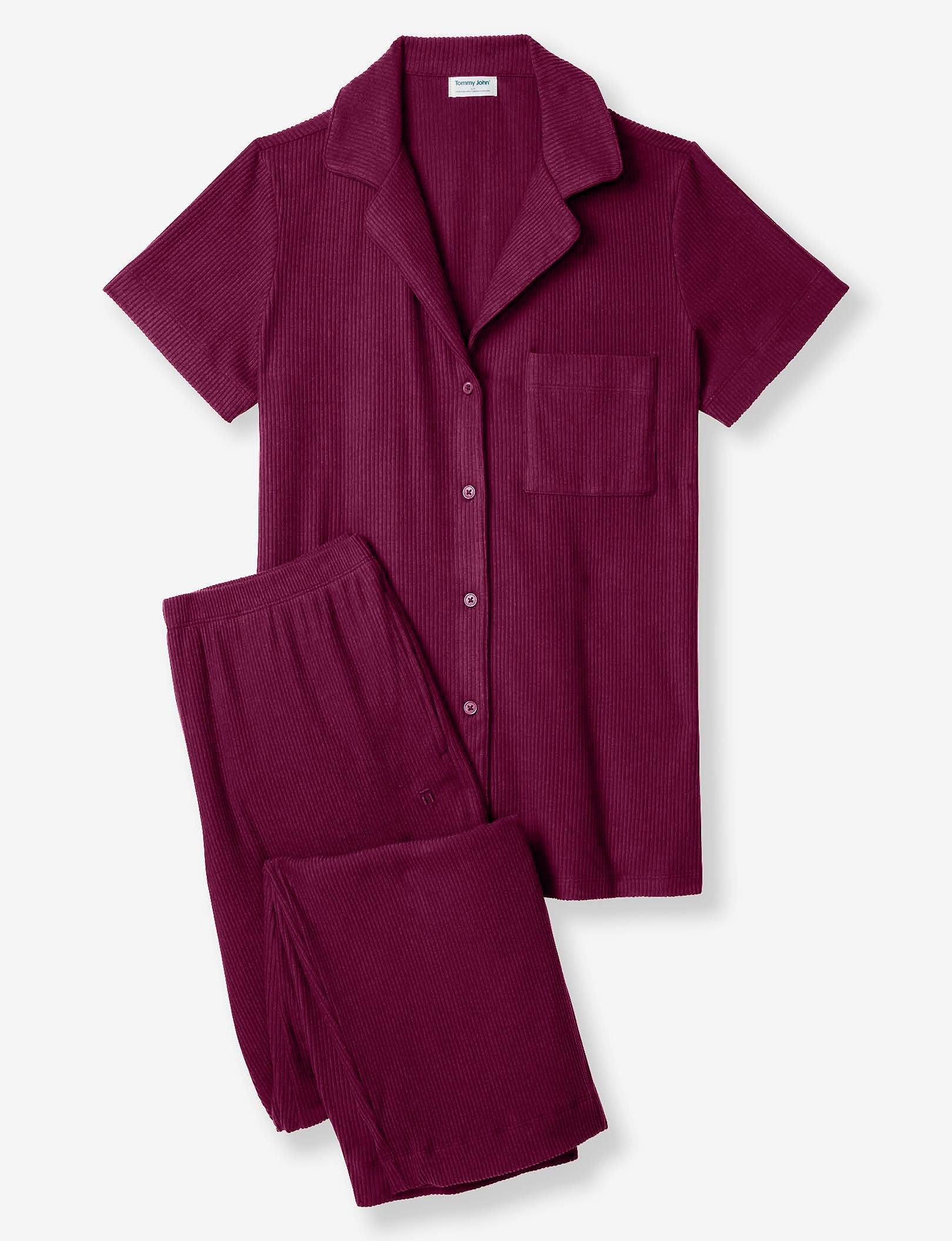 Women's Zen Ribbed Short Sleeve Top and Pant Pajama Set::Port Royale
