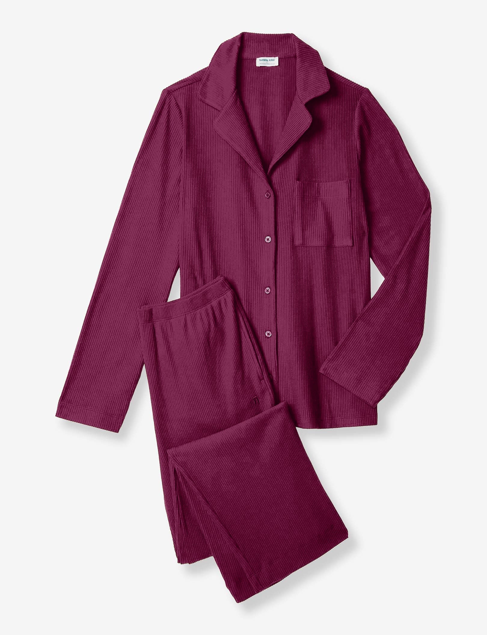 Women's Zen Ribbed Long Sleeve Top and Pant Pajama Set::Port Royale