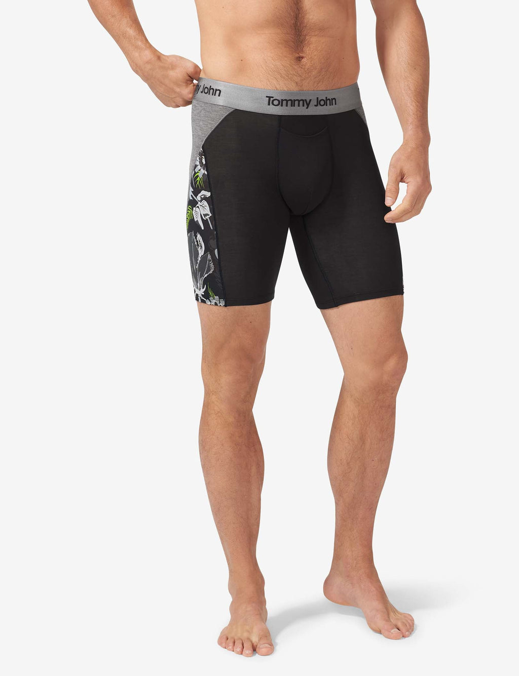 Second Skin Boxer Brief 8"::Black Botanical Colorblock