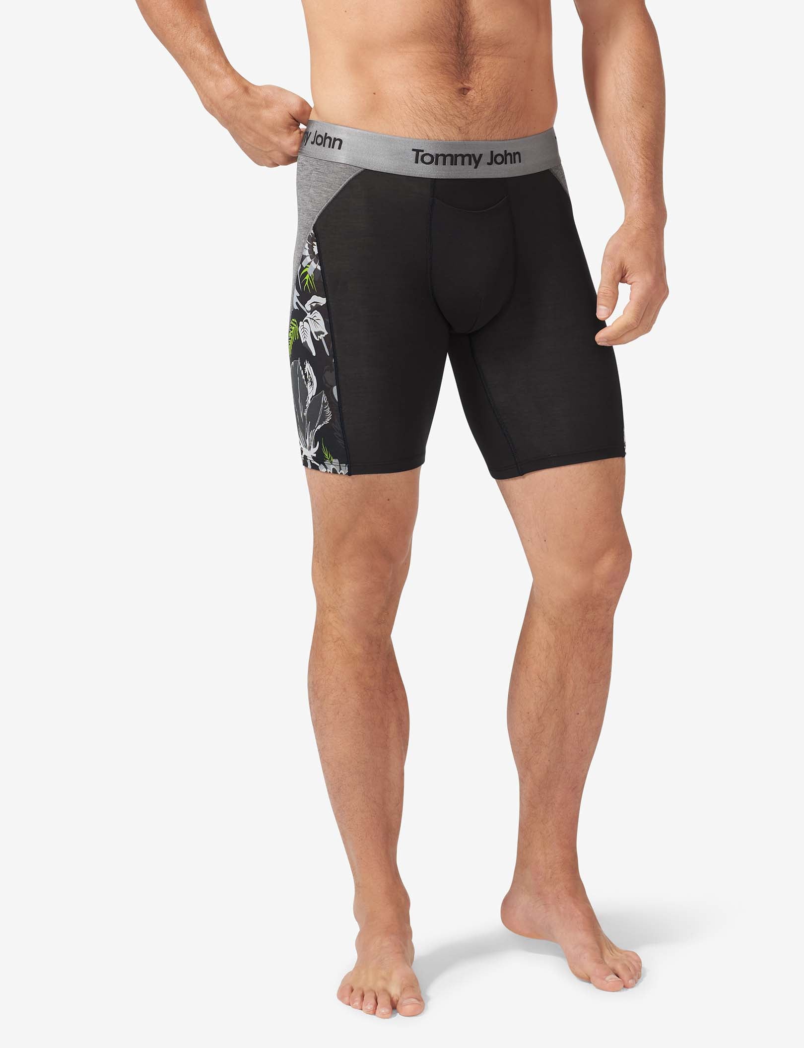 Second Skin Boxer Brief 8"::Black Botanical Colorblock
