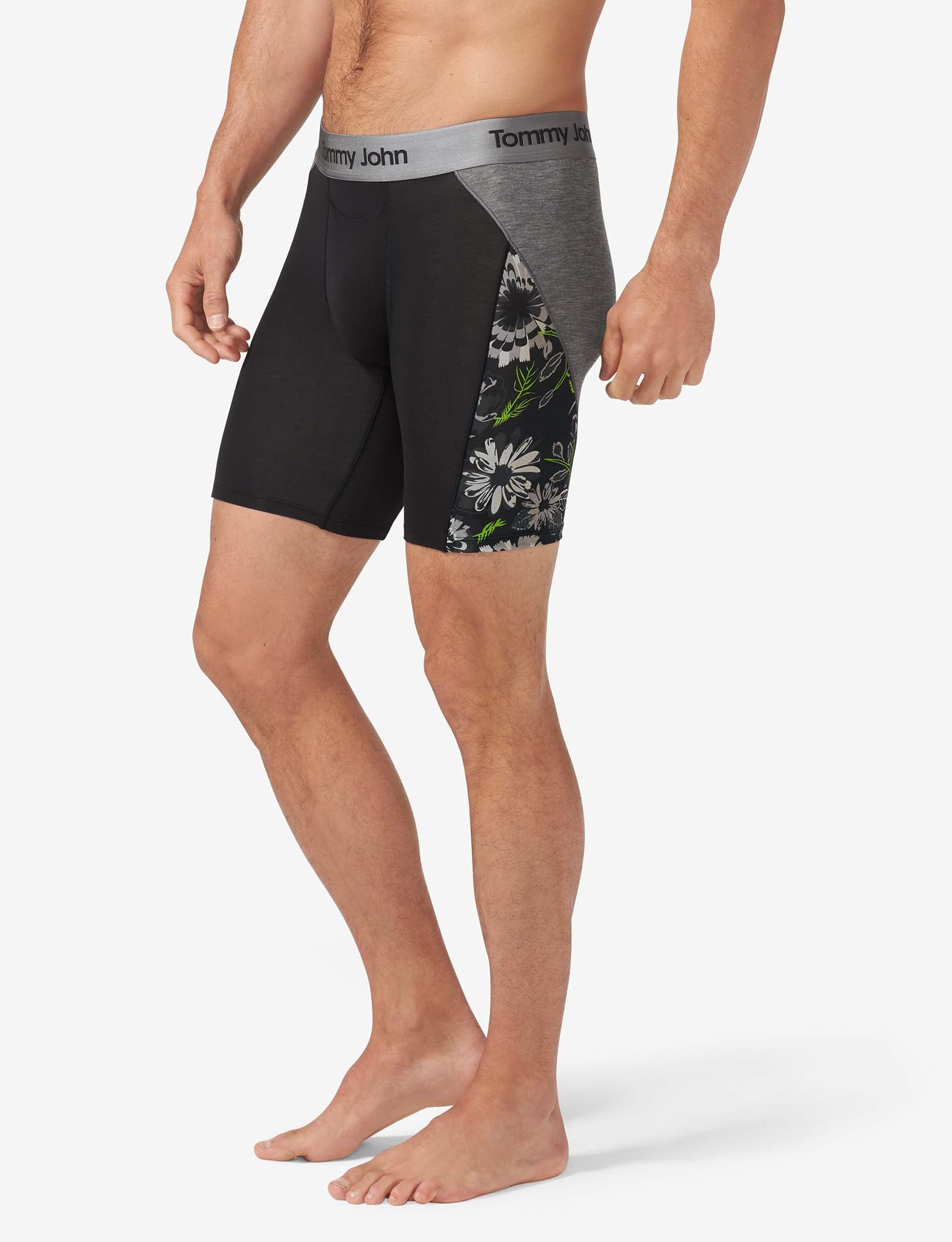 Second Skin Boxer Brief 8"::Black Botanical Colorblock