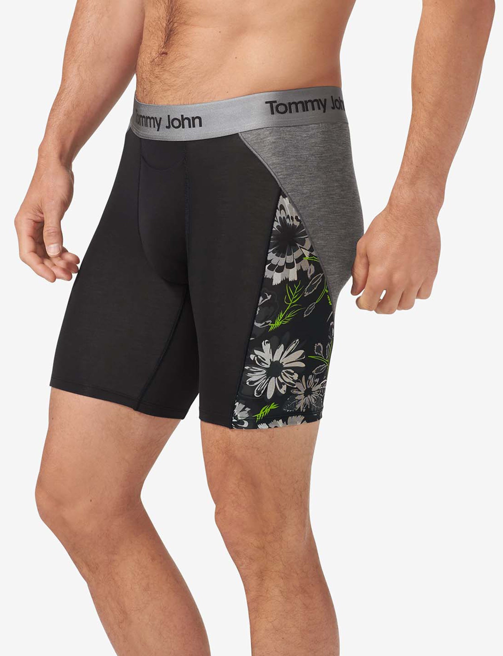 Second Skin Boxer Brief 8"::Black Botanical Colorblock