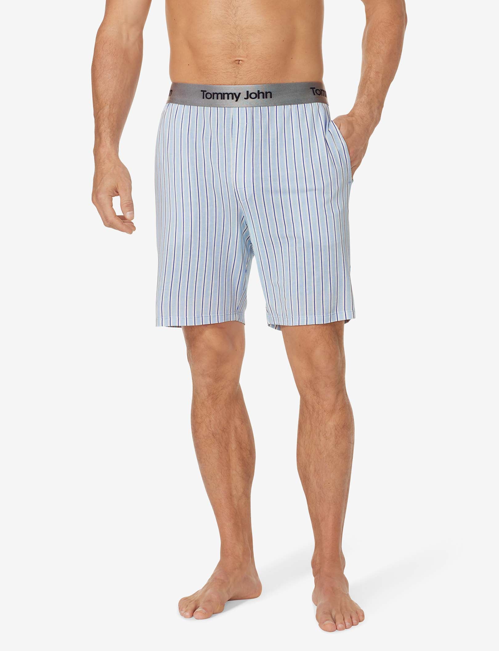 Second Skin Sleep Short::Crystal Blue Heather Pinstripe