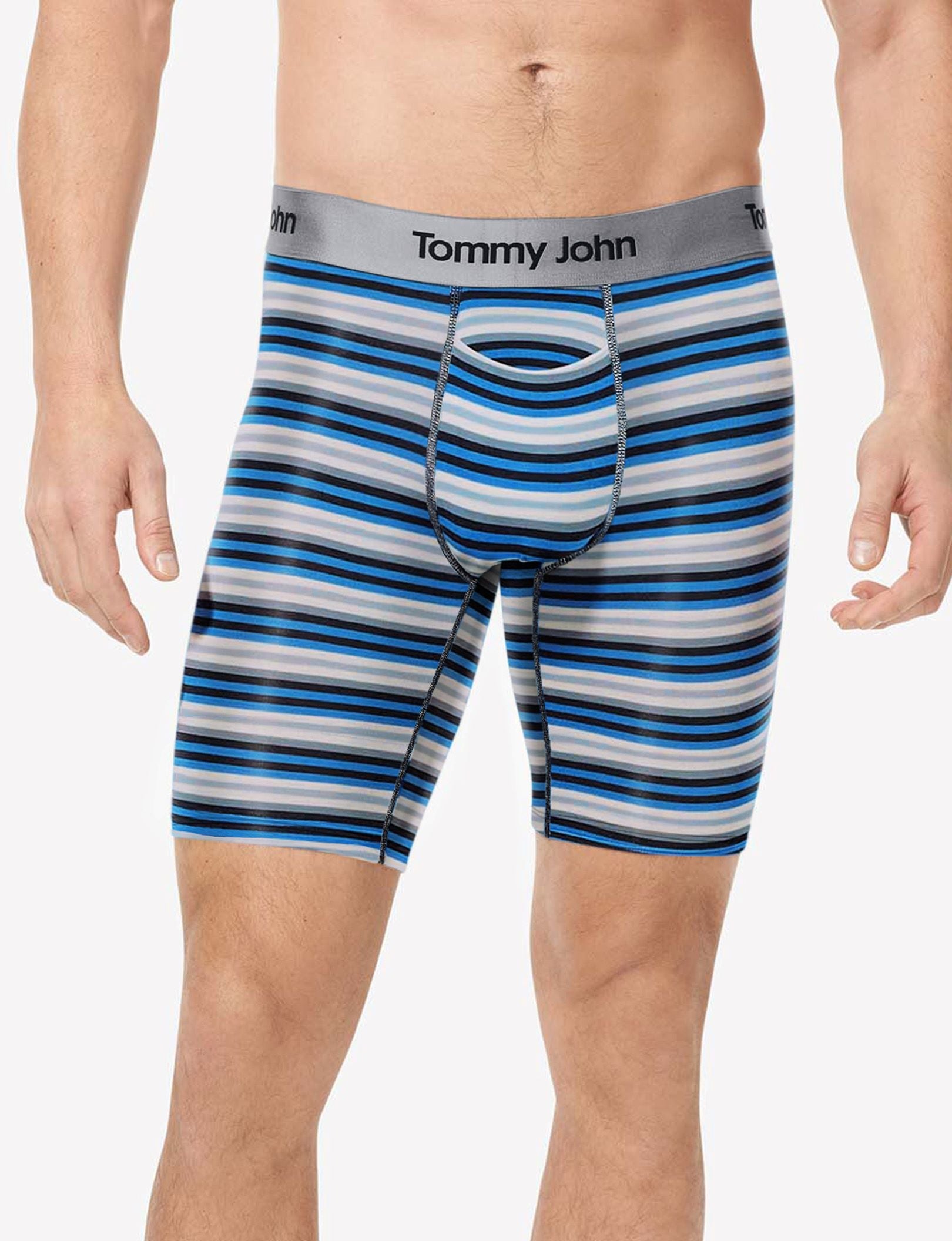 Second Skin Boxer Brief 8"::Azure Blue Globe Stripe