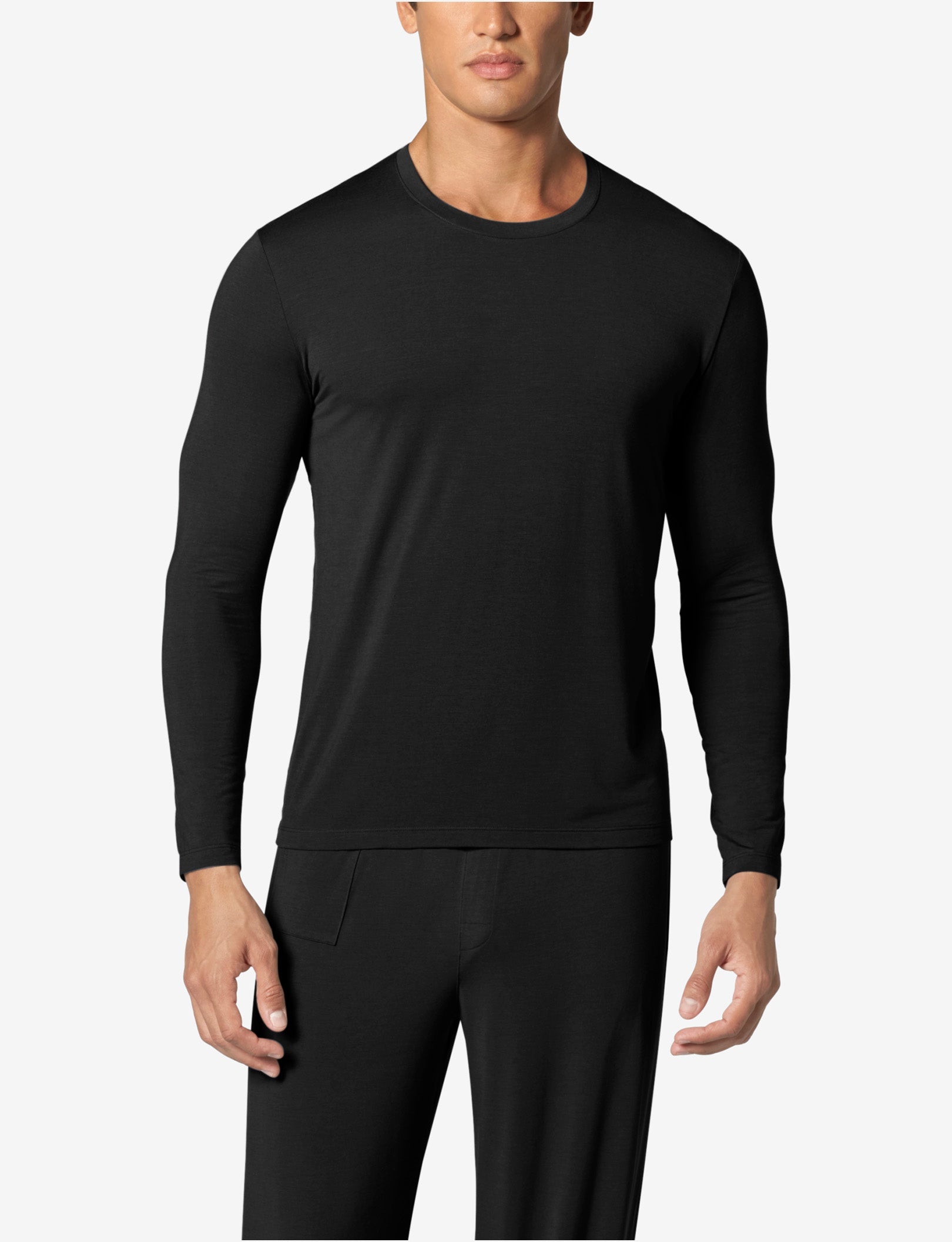 Second Skin Sleep Long Sleeve Tee & Pant Set::Black