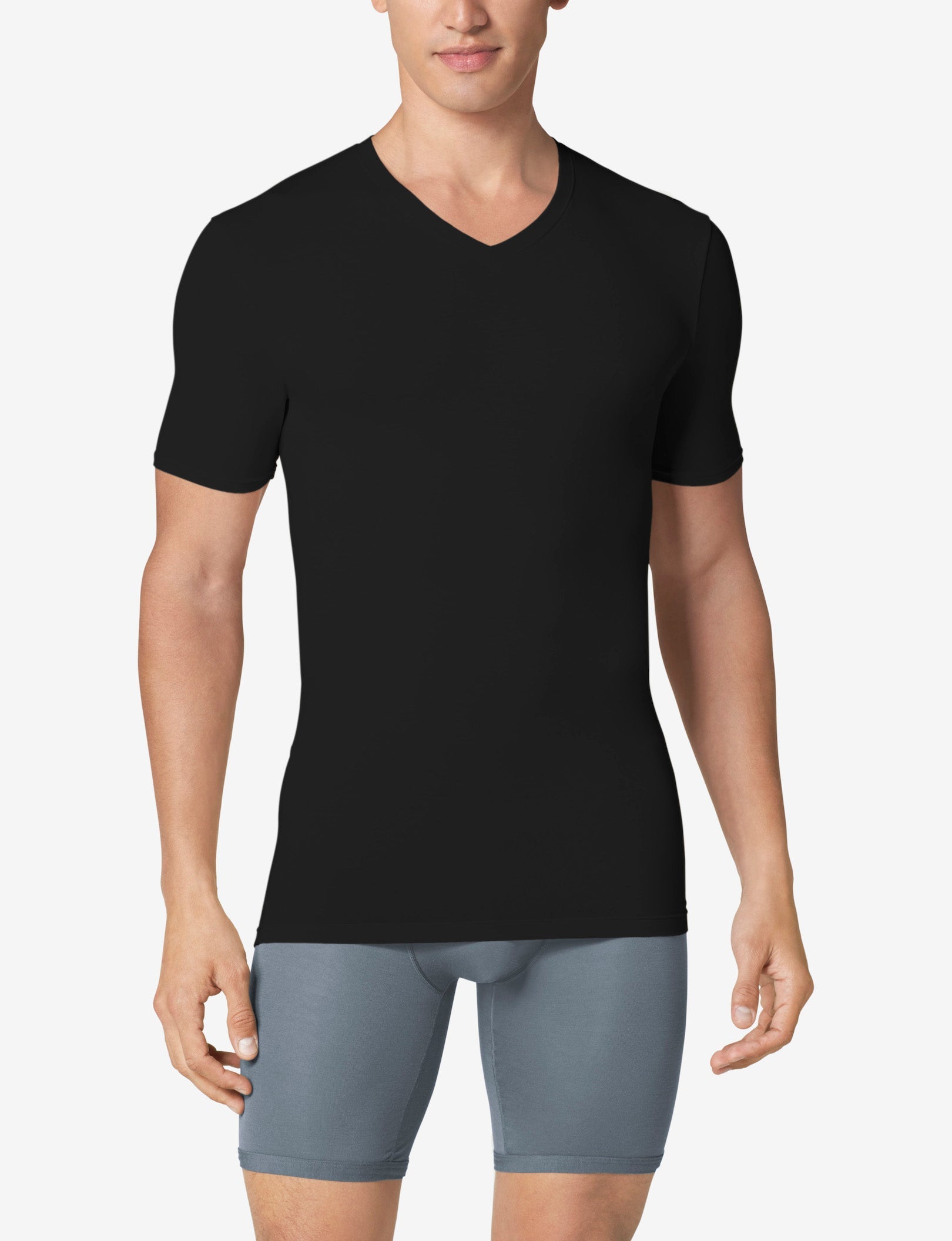 Second Skin High V-Neck Stay-Tucked Undershirt::Black
