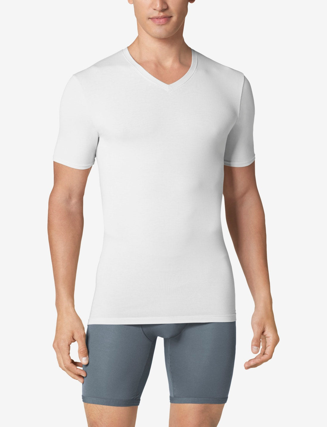 Second Skin High V-Neck Stay-Tucked Undershirt::White