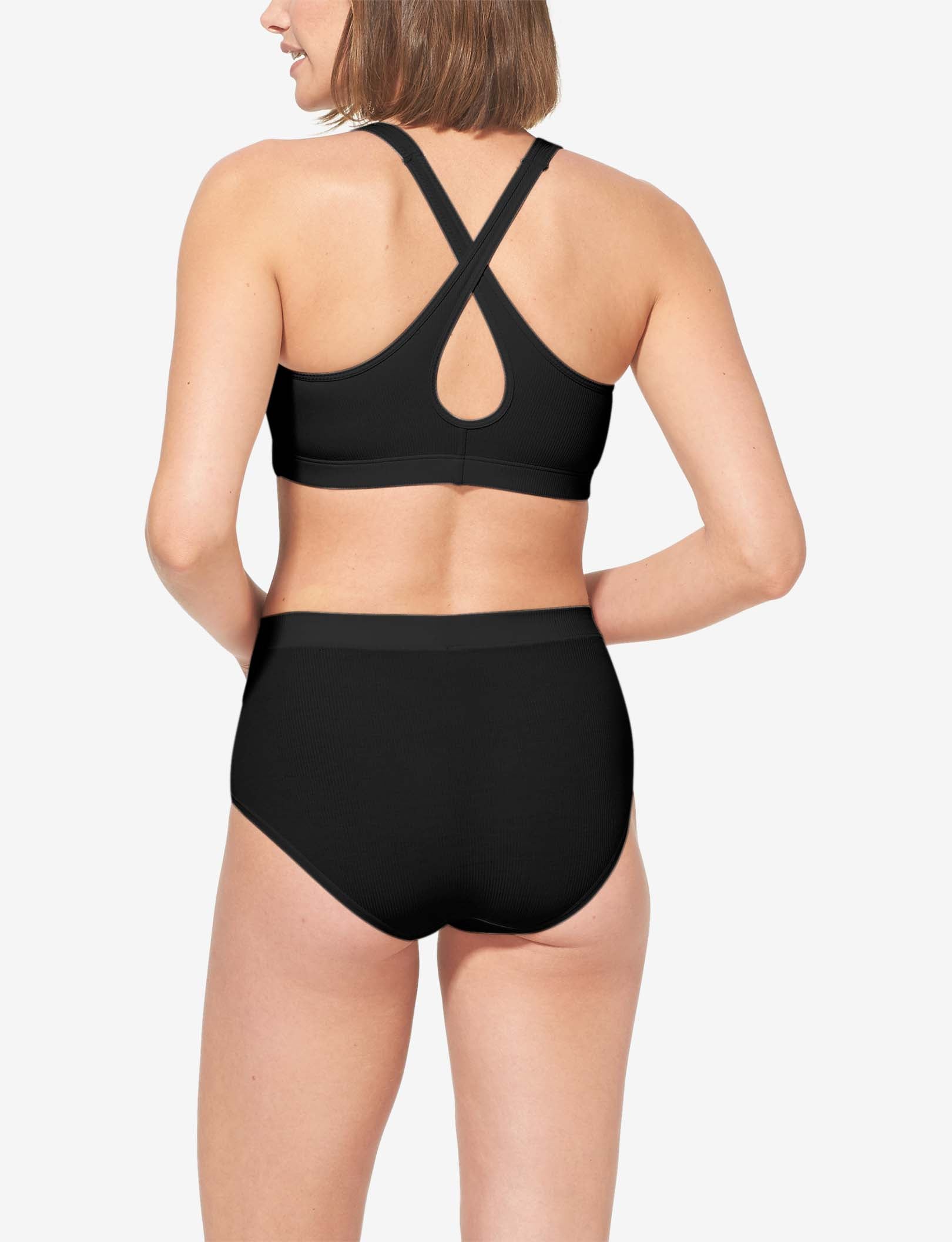 Second Skin Micro Rib Cross-Back Scoop Bralette::Black Micro Rib