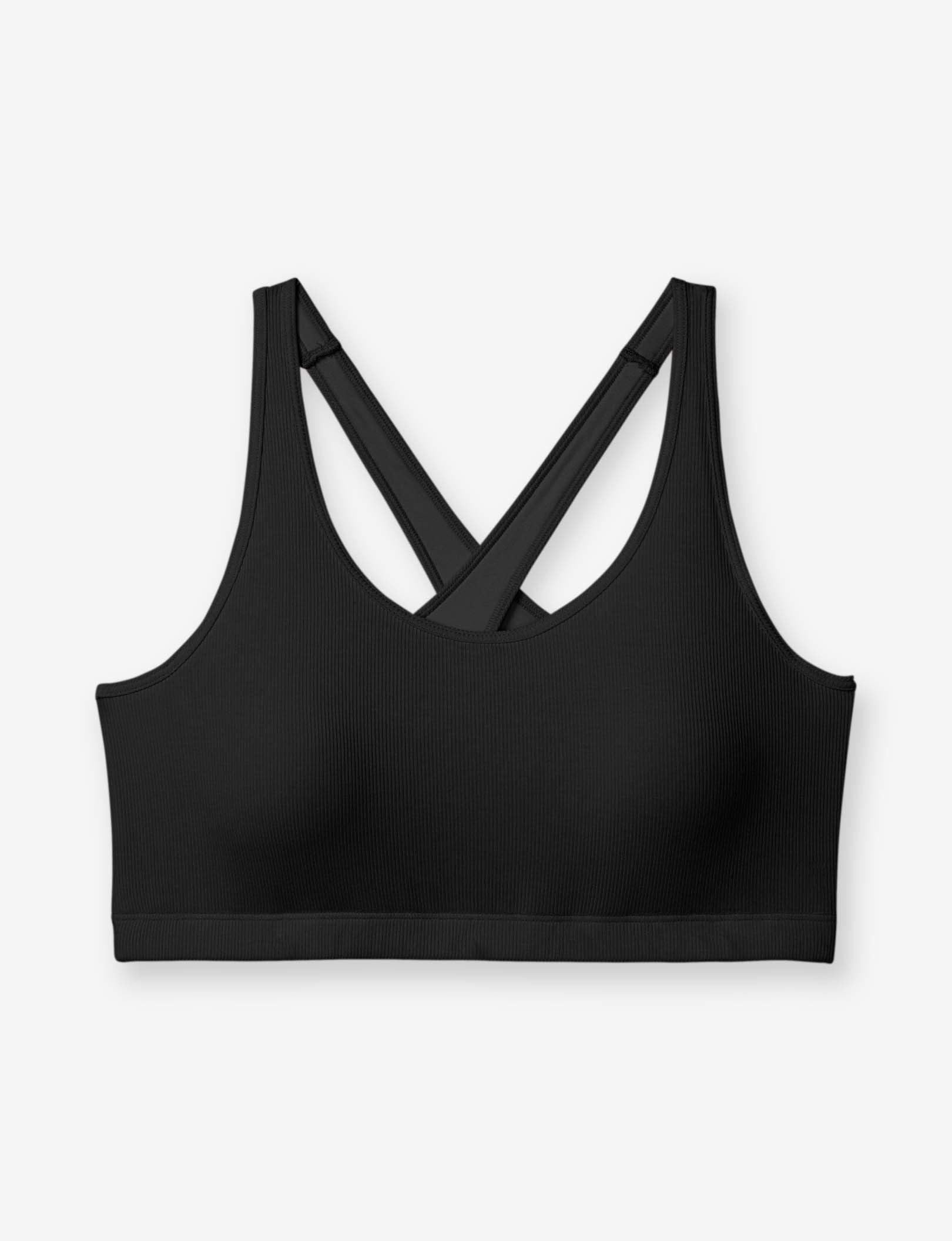 Second Skin Micro Rib Cross-Back Scoop Bralette::Black Micro Rib