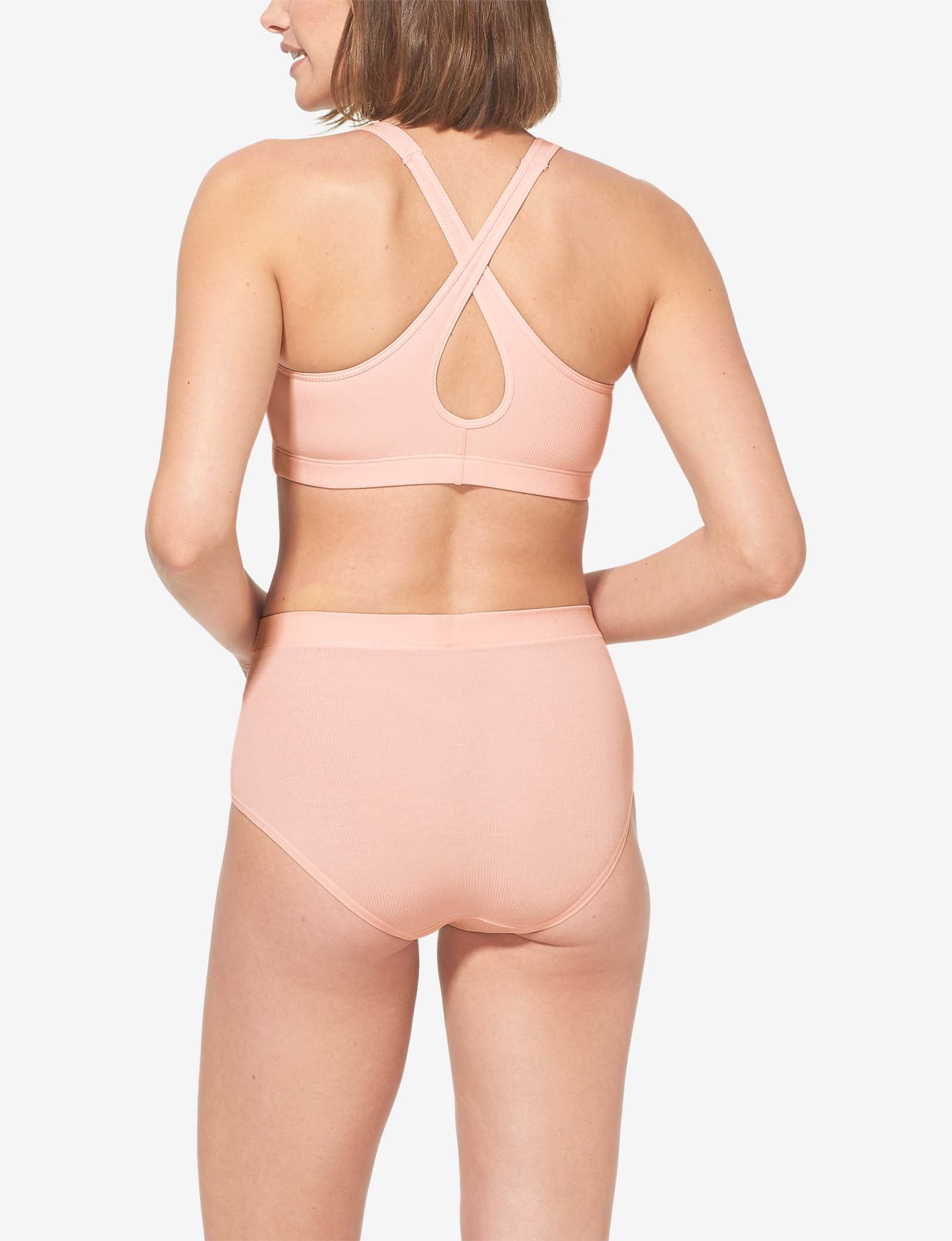 Second Skin Micro Rib Cross-Back Scoop Bralette::Pale Blush Micro Rib