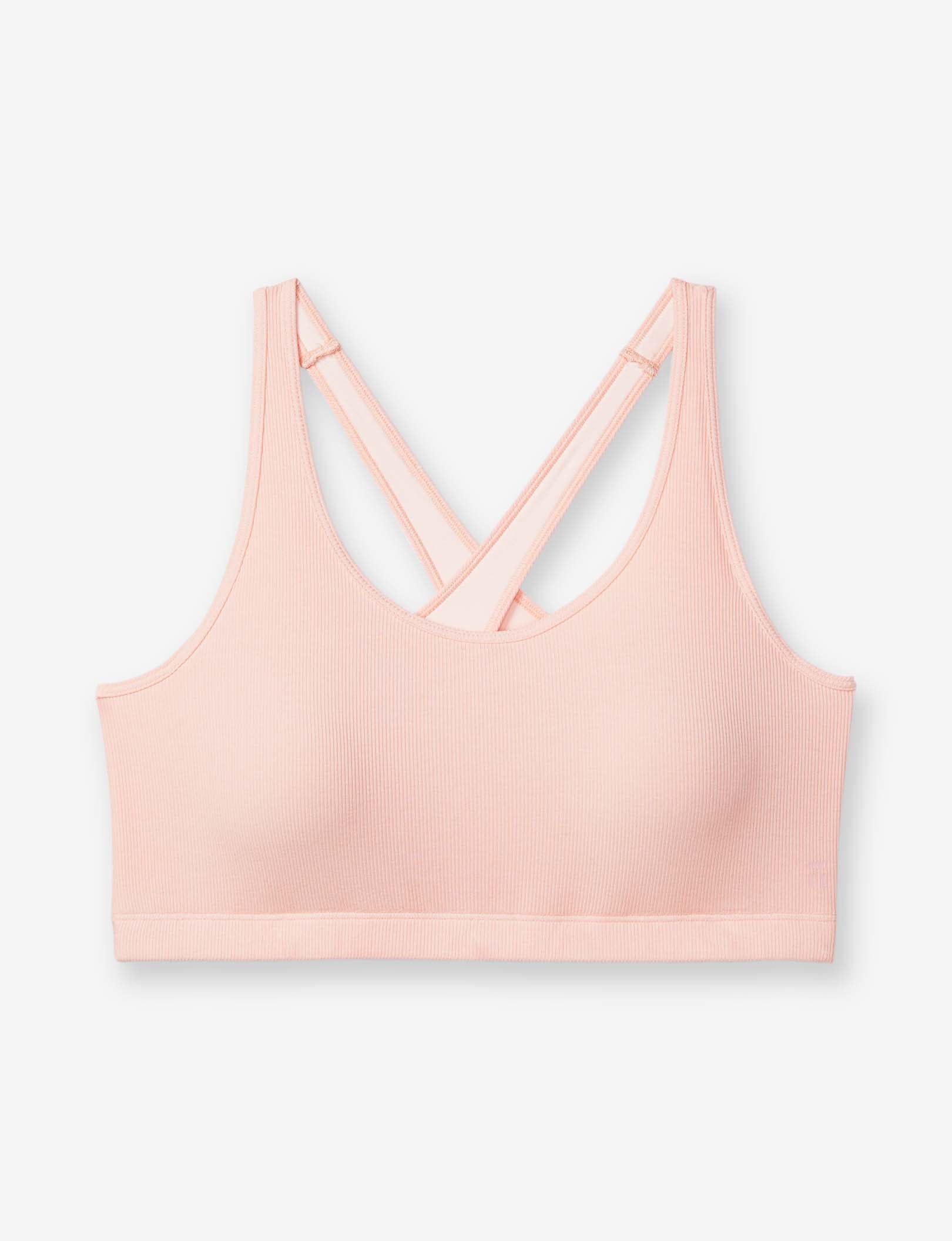Second Skin Micro Rib Cross-Back Scoop Bralette::Pale Blush Micro Rib
