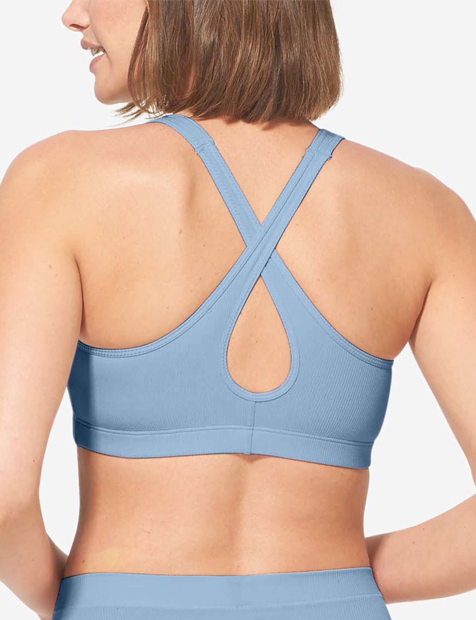Second Skin Micro Rib Cross-Back Scoop Bralette::Cerulean Micro Rib