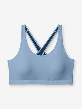 Second Skin Micro Rib Cross-Back Scoop Bralette::Cerulean Micro Rib