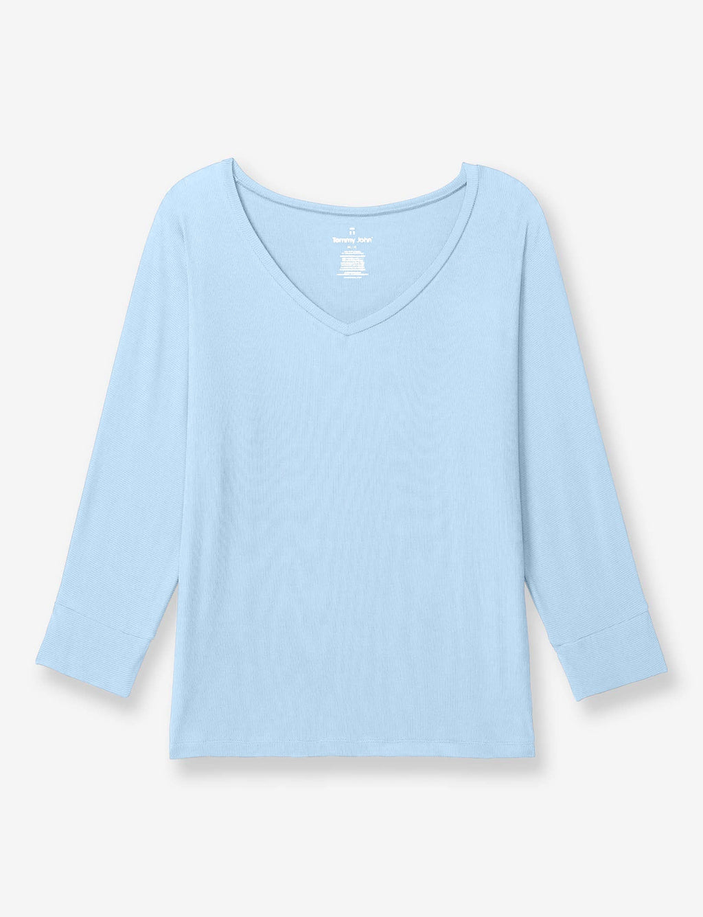 Women's Second Skin V-Neck Sleep Tee, Micro Rib::Cerulean Micro Rib