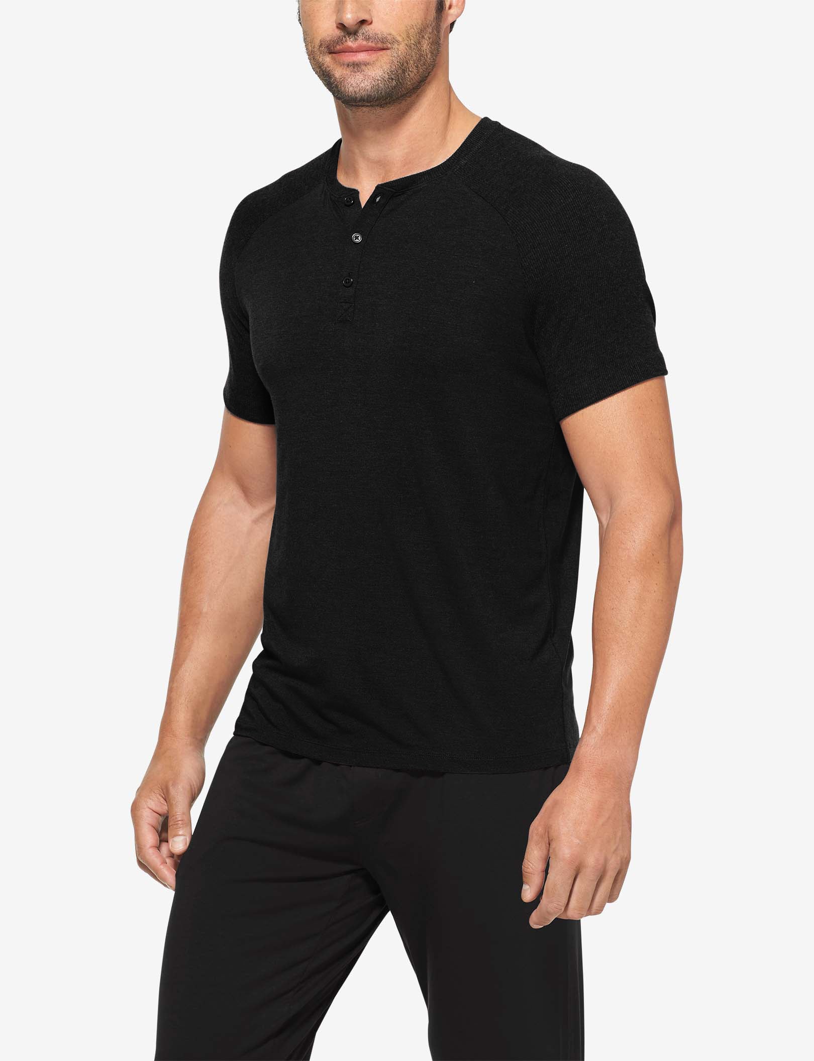 Second Skin Short Sleeve Lounge Henley::Black