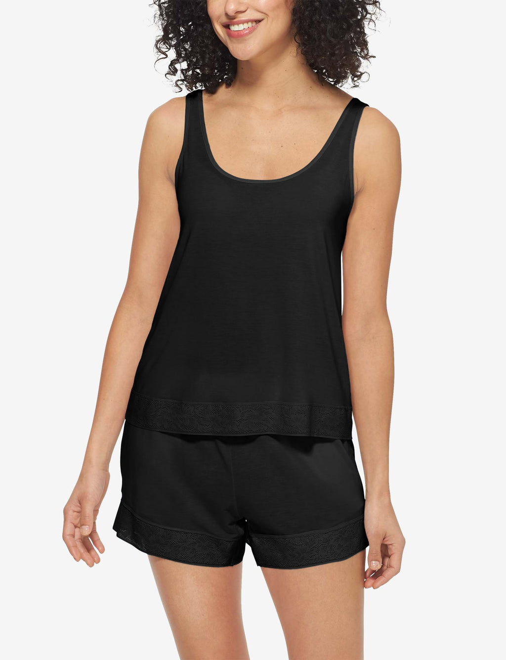 Women's Second Skin Lace Trim Sleep Tank::Black