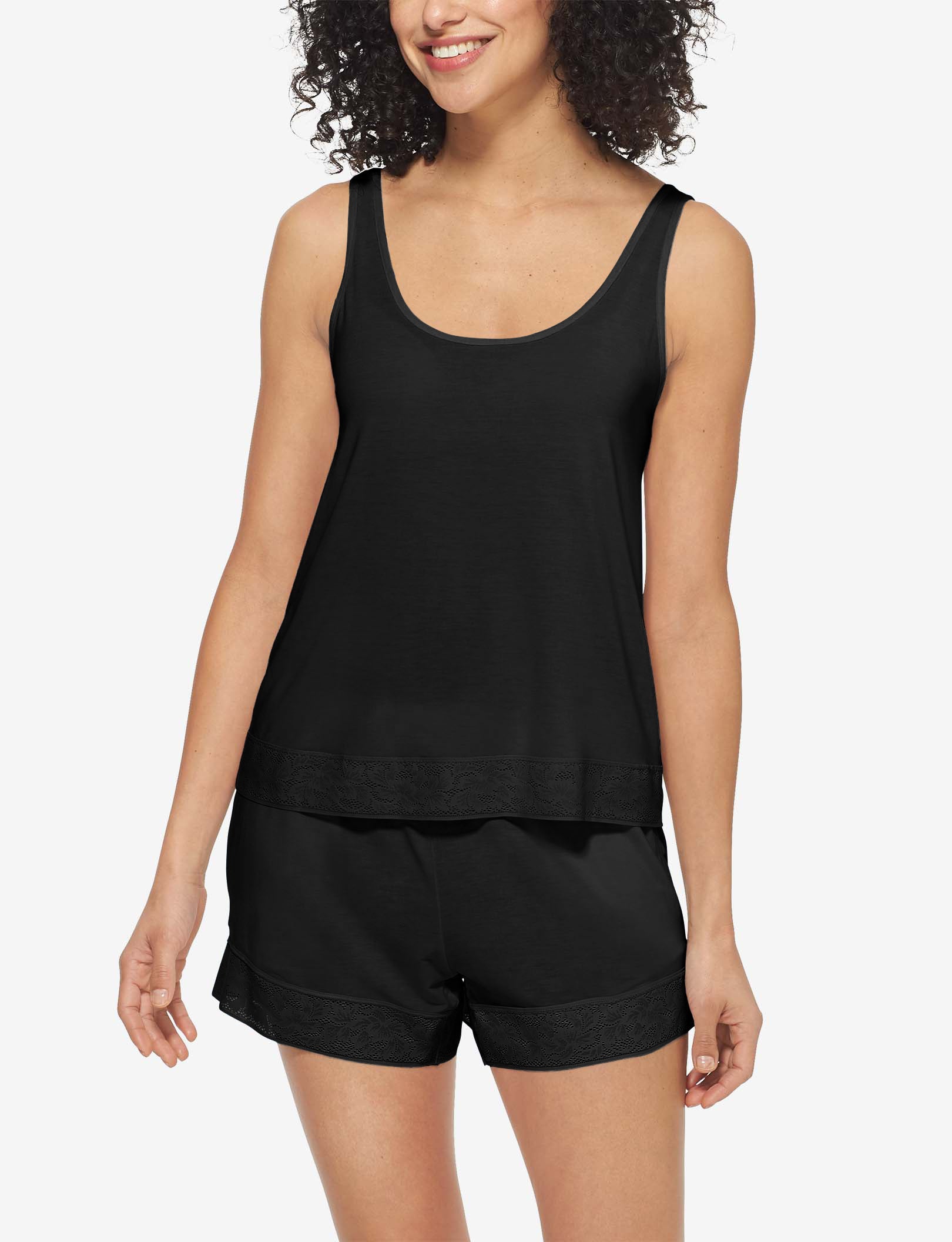 Women's Second Skin Lace Trim Sleep Tank::Black
