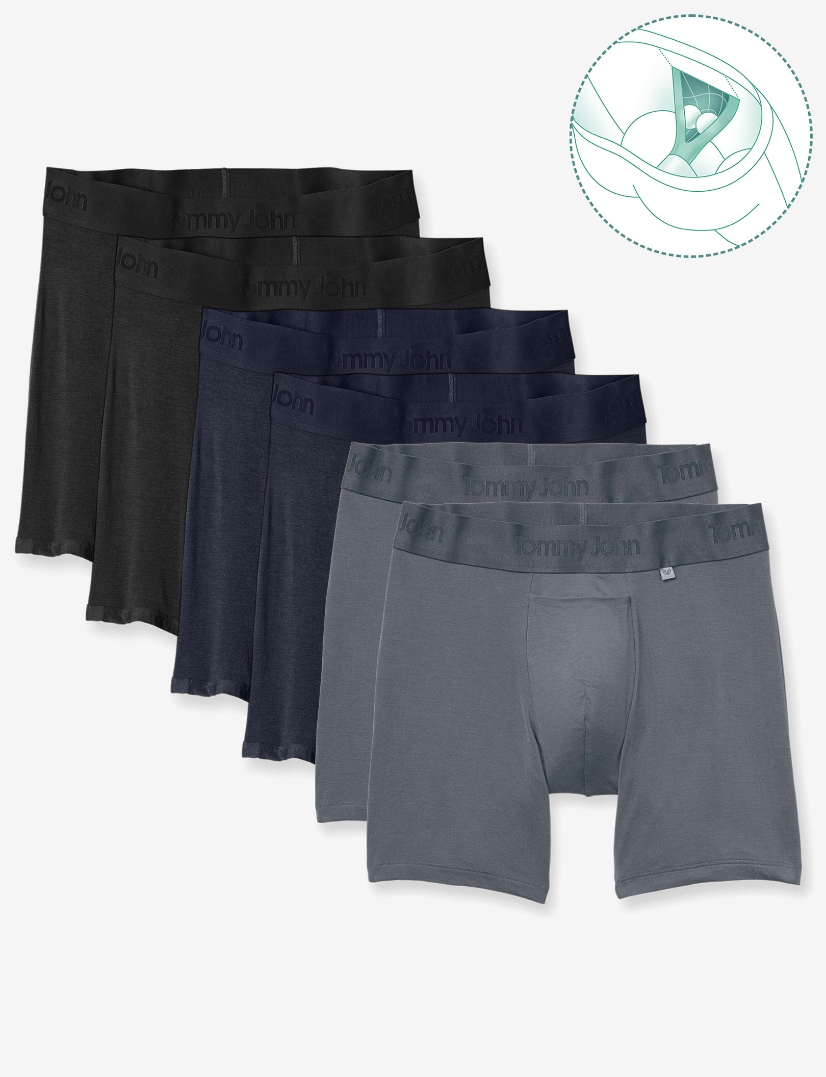 Second Skin Hammock Pouch™ Mid-Length Boxer Brief 6 Pack::Dress Blues/Turbulence/Black
