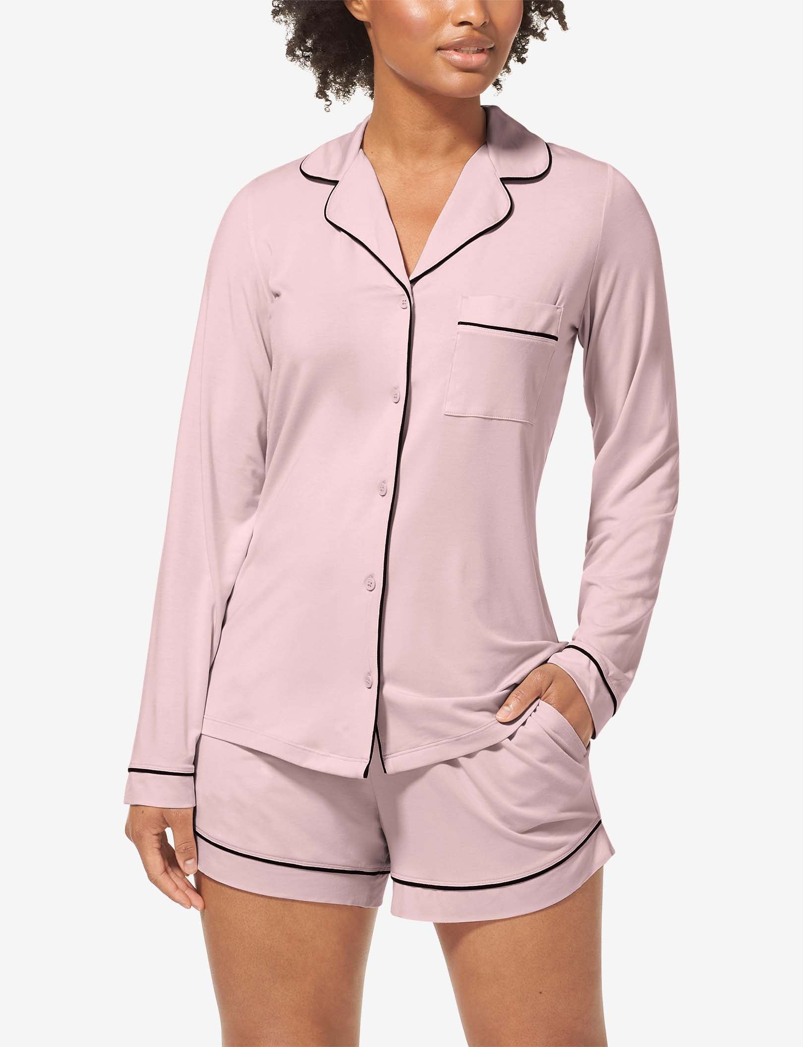 Women's Long Sleeve Top & Short Pajama Set::Peachskin