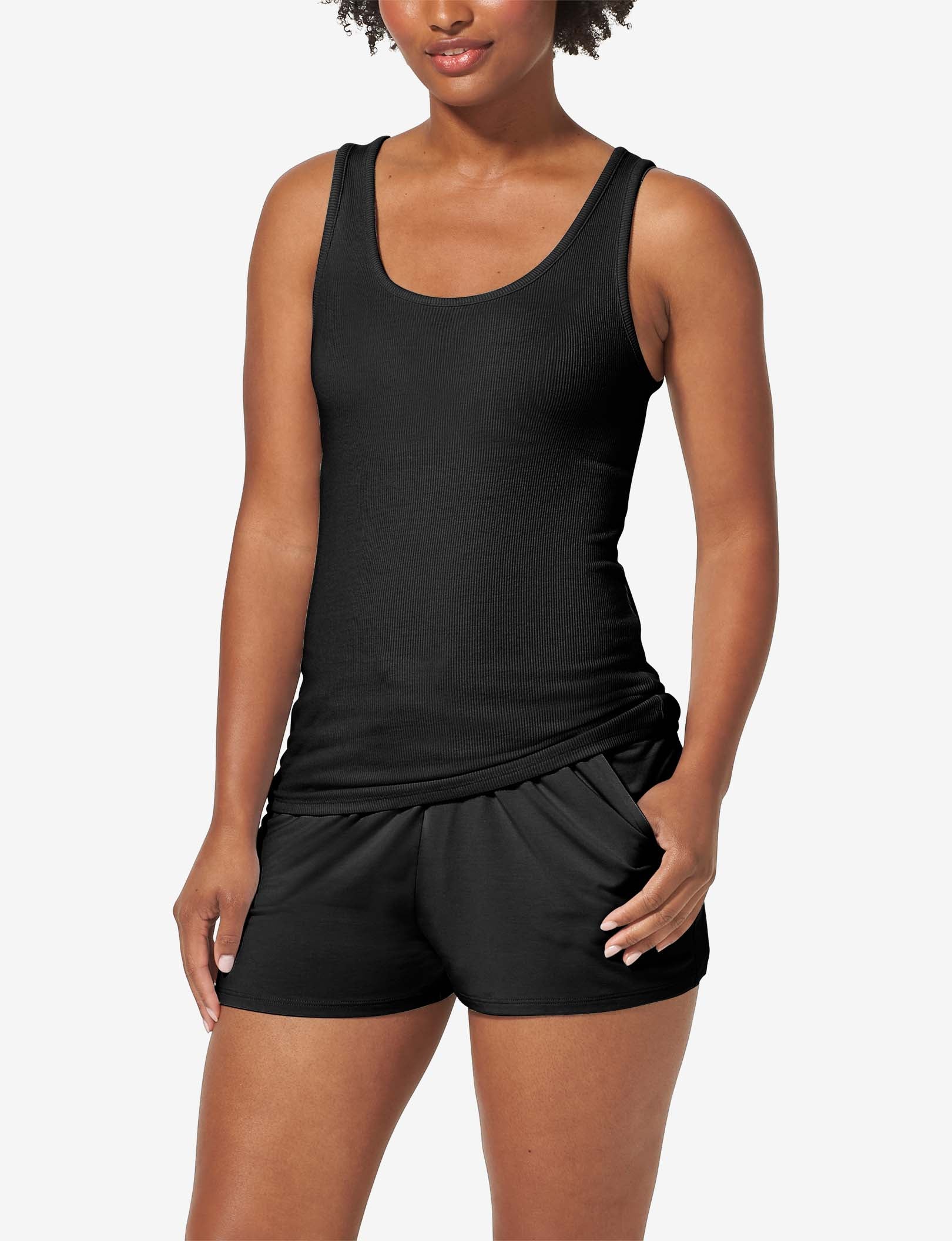 Women's Lounge Scoop or V-Neck Tank::Black