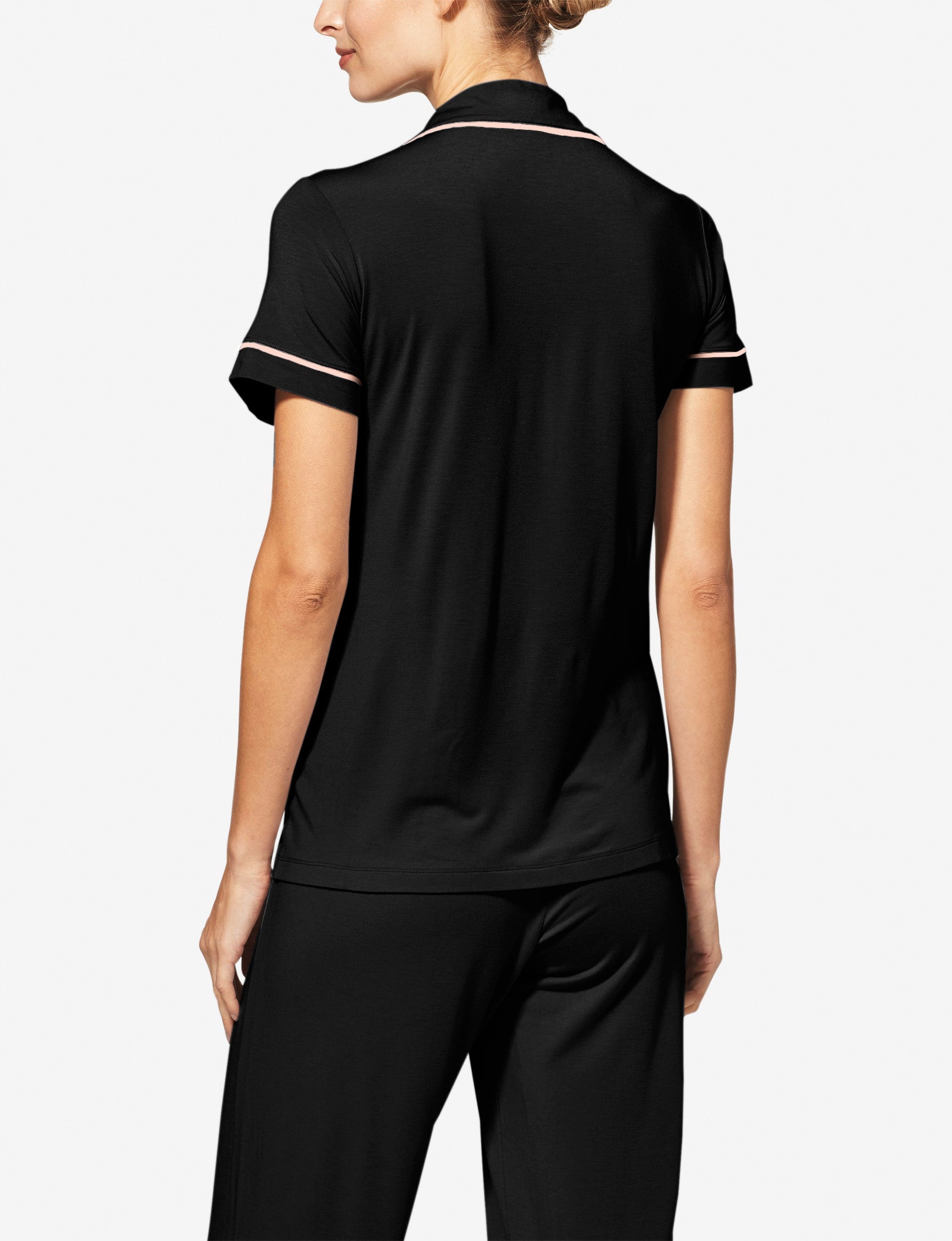 Women's Short Sleeve Top & Pant Pajama Set::Black