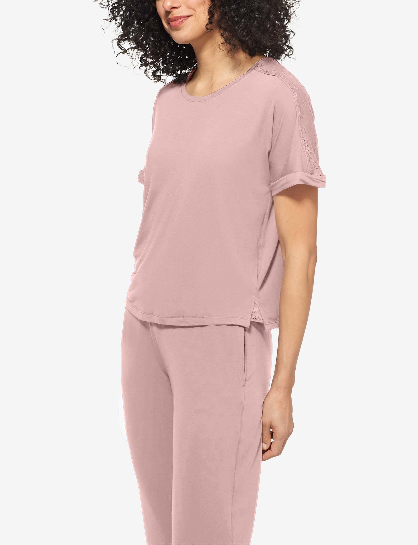 Women's Second Skin Sleep Lace Tee::Peachskin