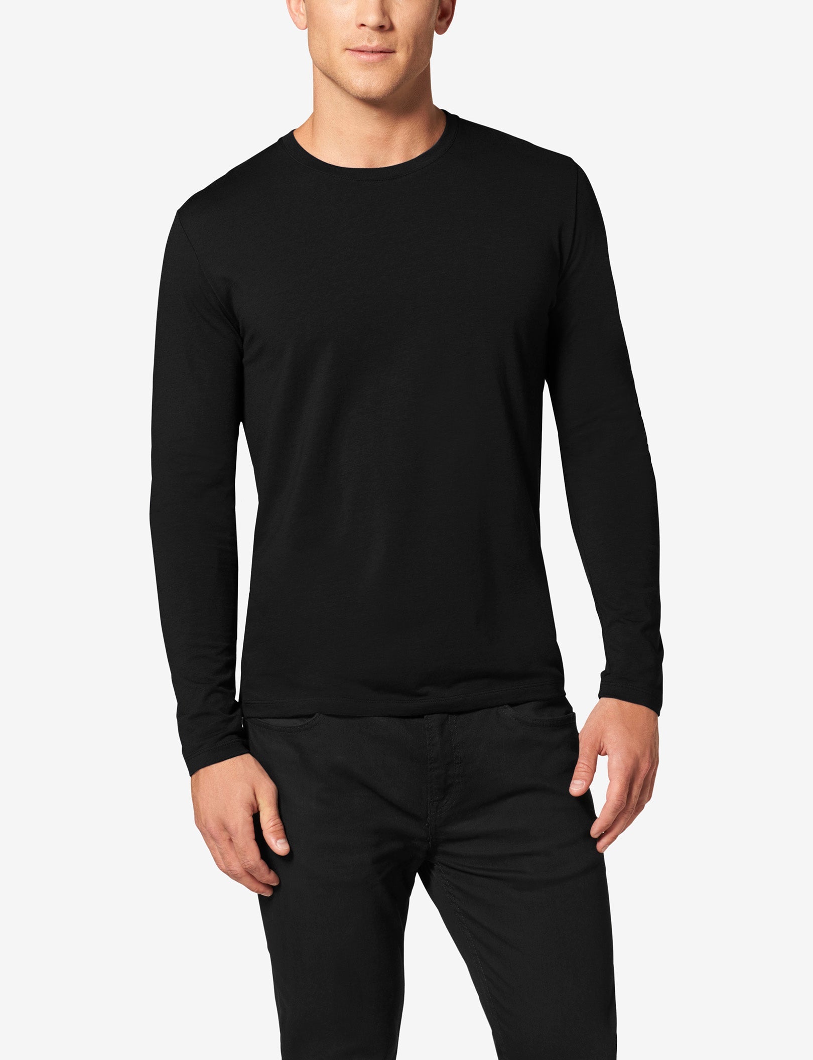 Second Skin Long Sleeve Crew Neck Tee::BLACK