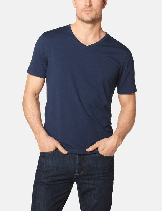 Second Skin V-Neck Tee::DRESS BLUES
