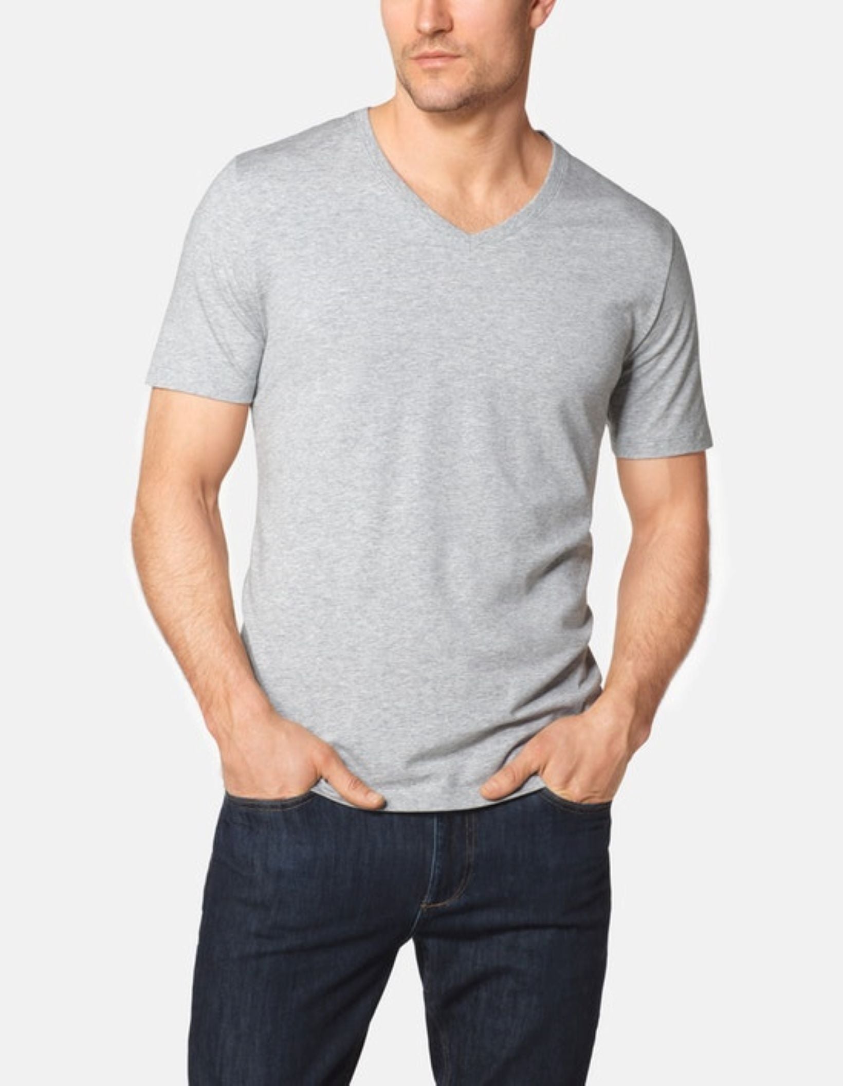 Second Skin V-Neck Tee::Heather Grey