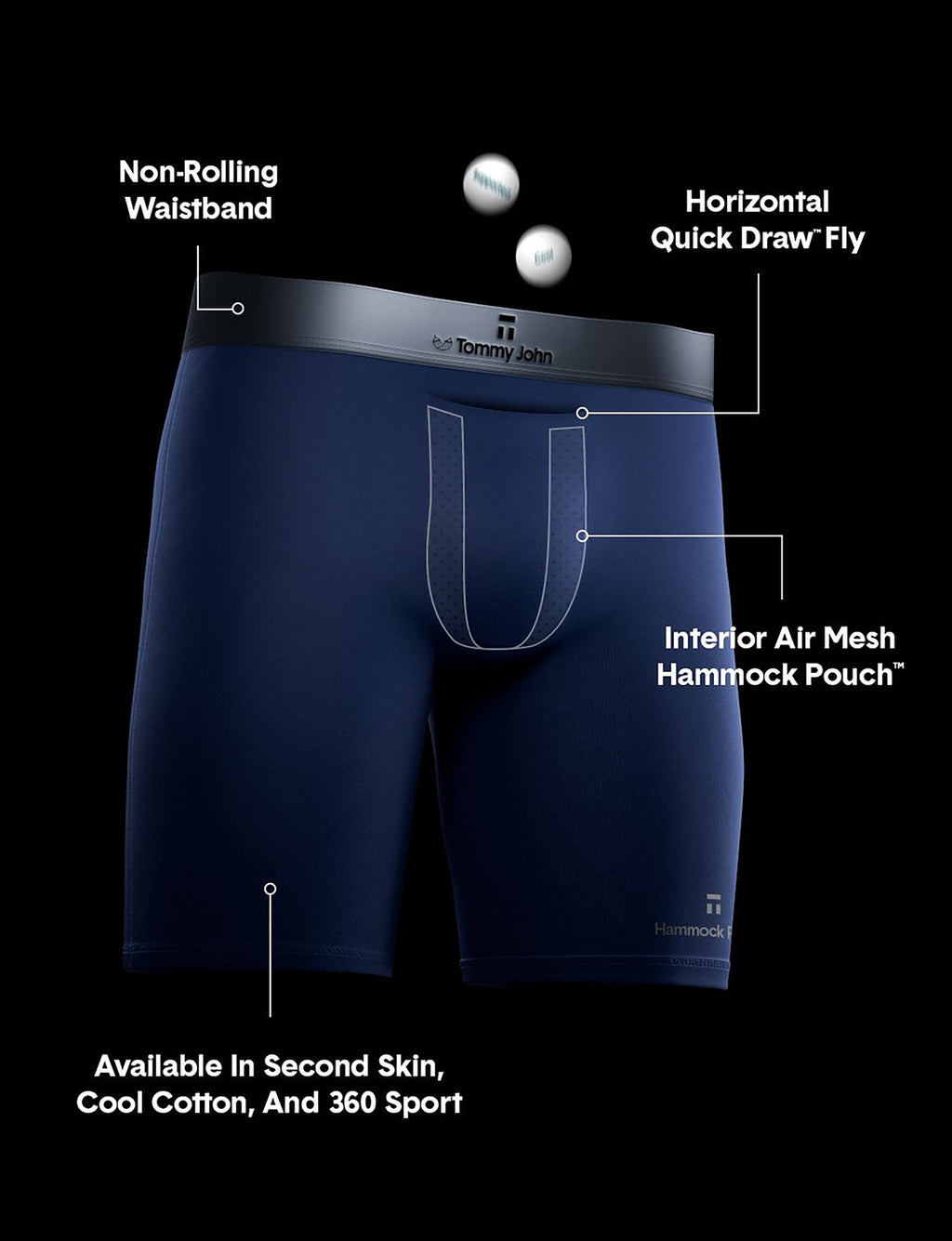 Premium Hammock Pouch Mid-Length Boxer Brief 6" (3-Pack)::Black/Navy Blazer