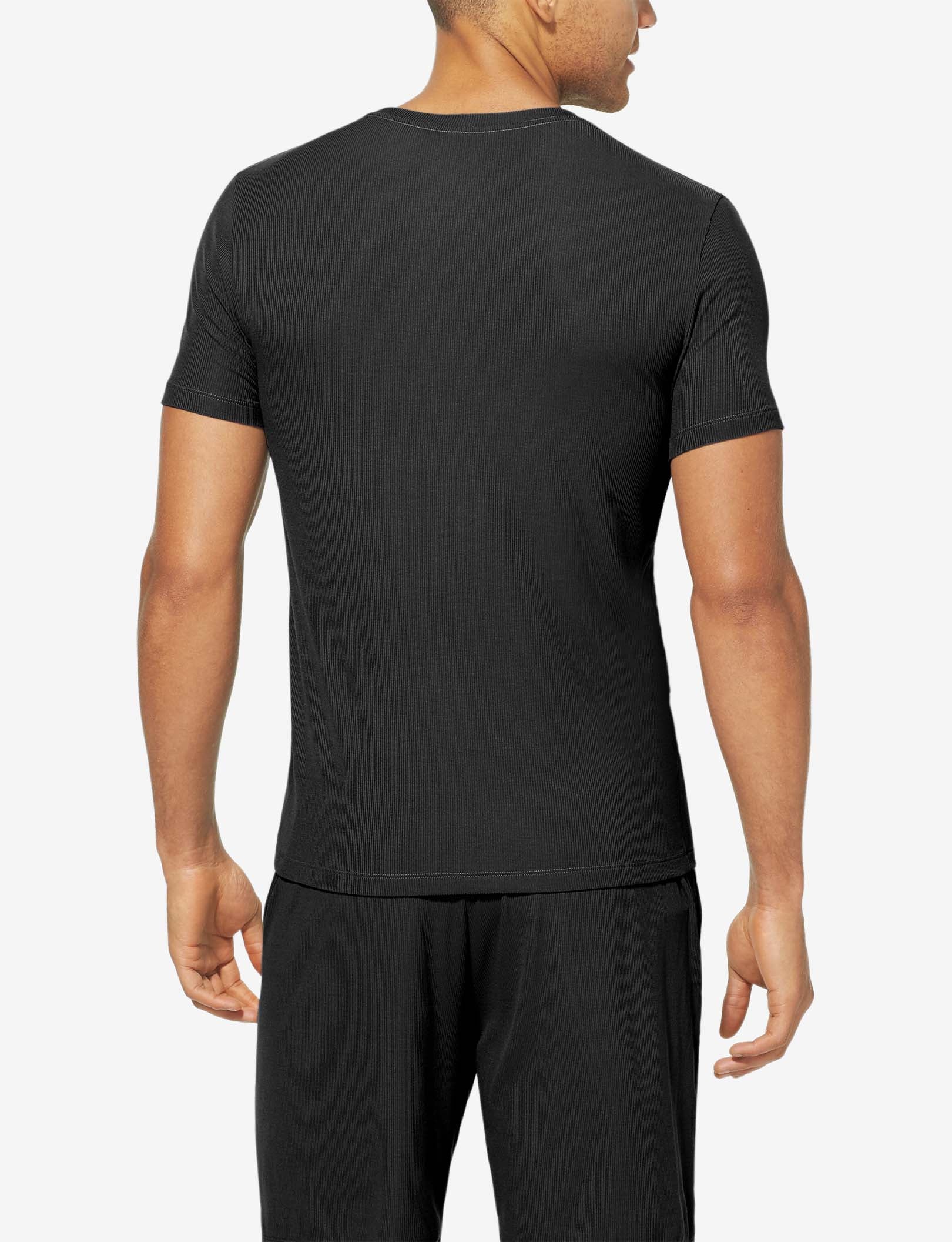 Second Skin Micro Rib Sleep Crew Neck Tee::Black Micro Rib
