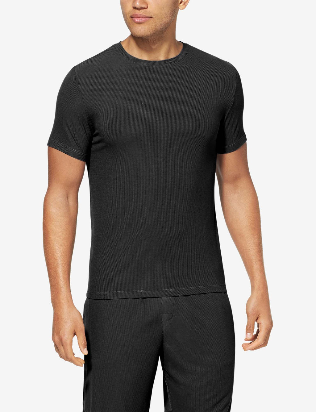 Second Skin Micro Rib Sleep Crew Neck Tee::Black Micro Rib