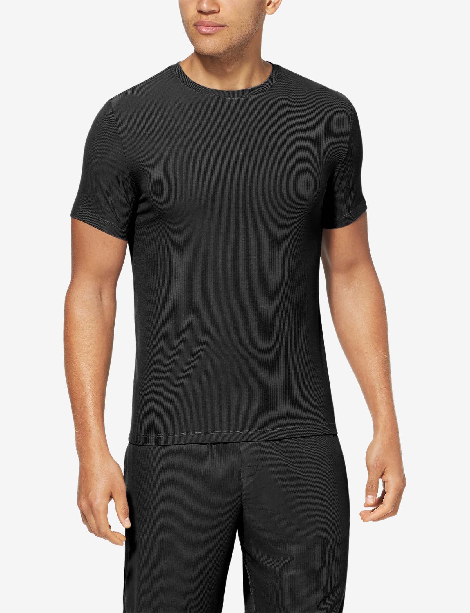 Second Skin Micro Rib Sleep Crew Neck Tee::Black Micro Rib