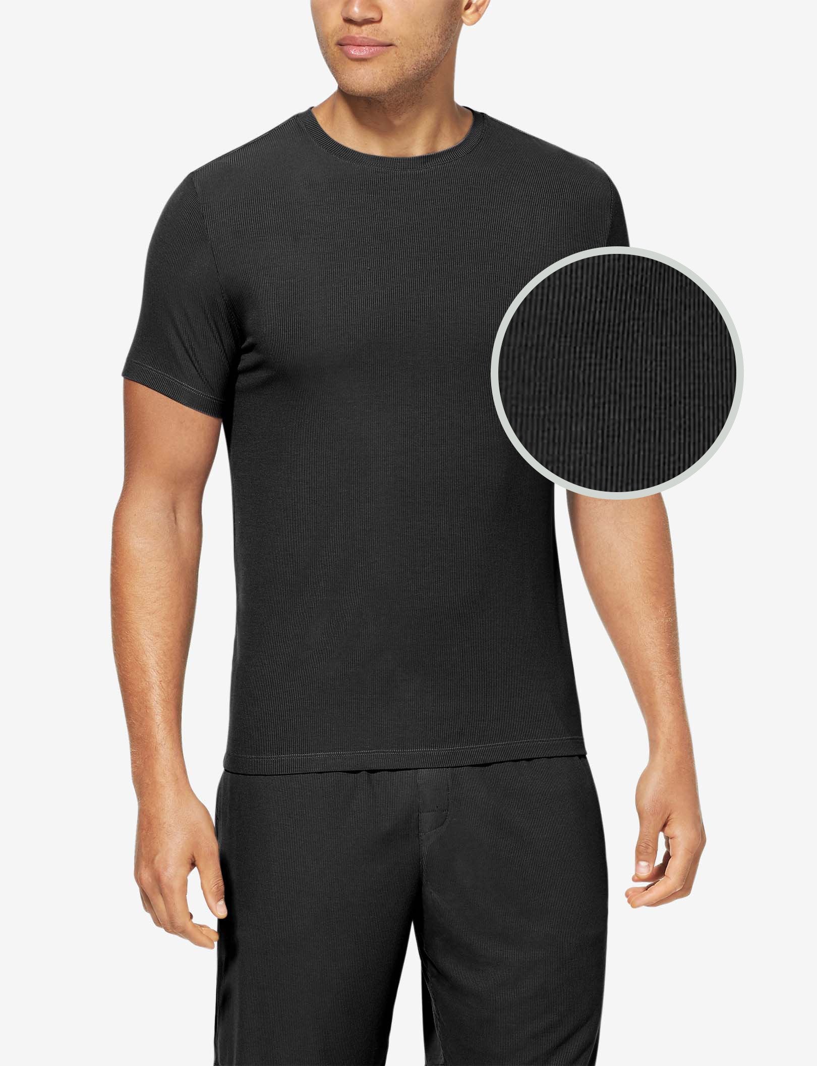 Second Skin Micro Rib Sleep Crew Neck Tee::Black Micro Rib