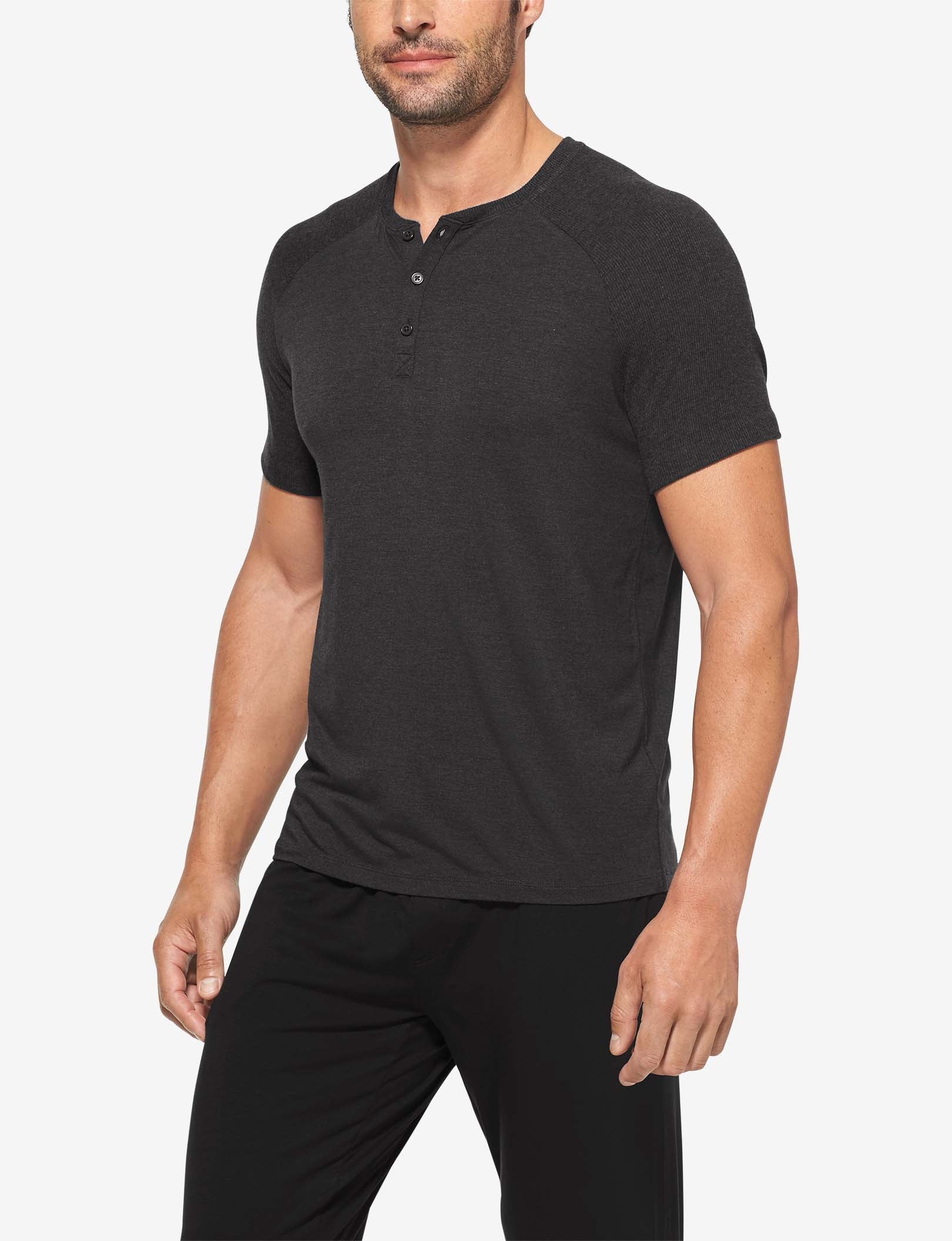 Second Skin Short Sleeve Lounge Henley::Charcoal Heather