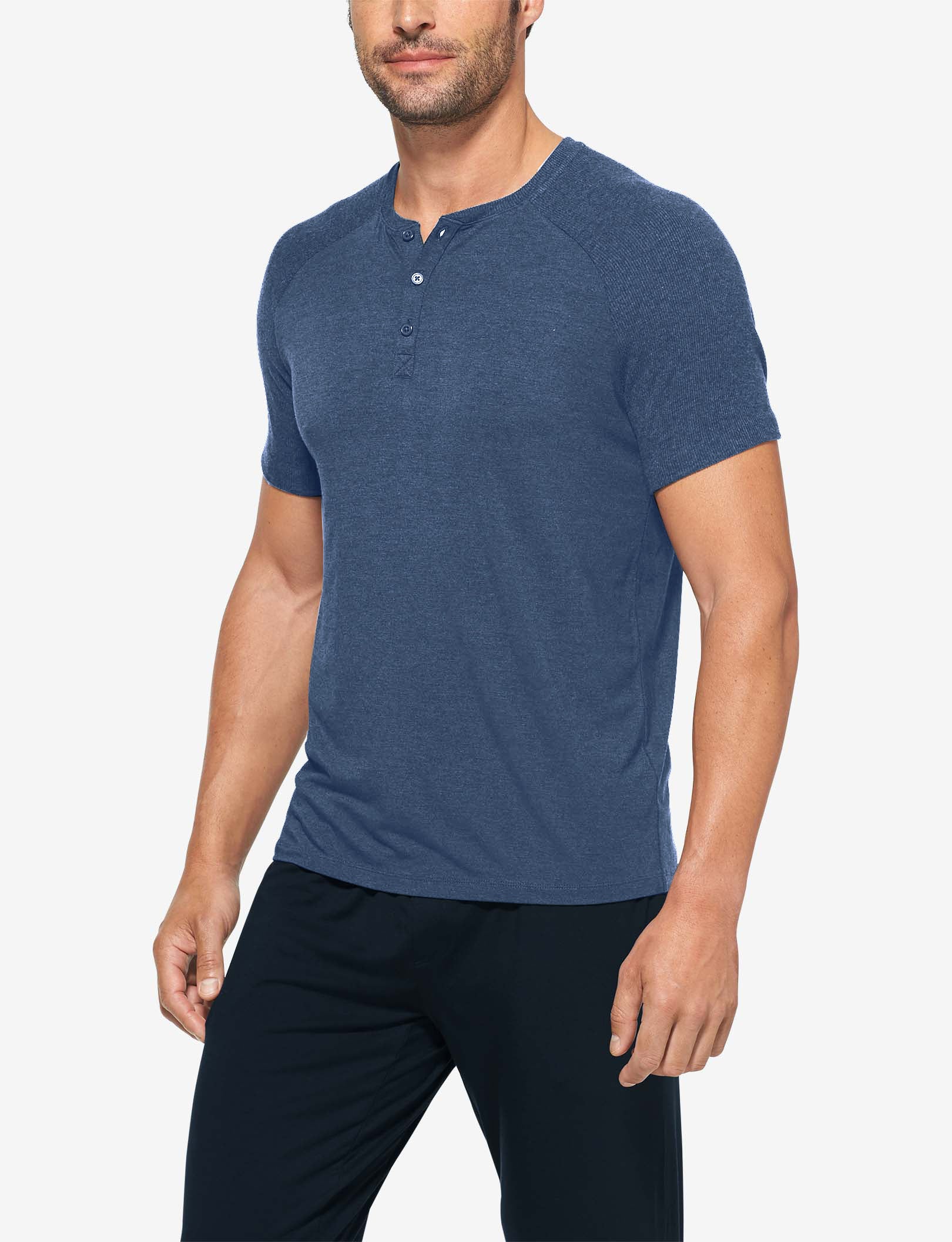 Short Sleeve Lounge Henley::Dress Blues Heather