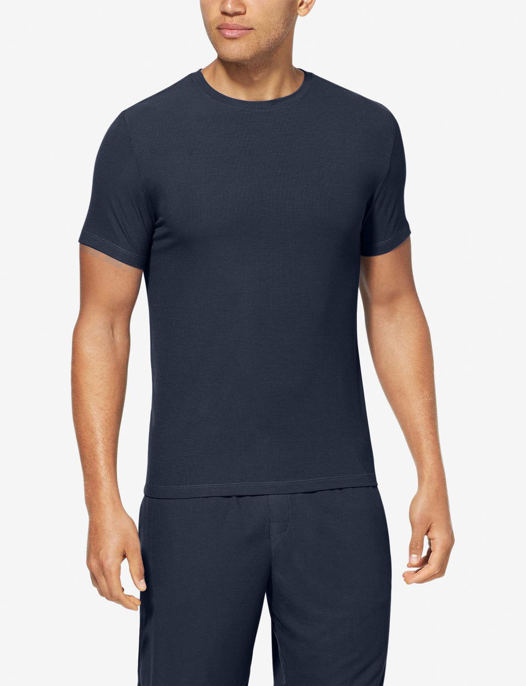Second Skin Micro Rib Pajama Crew Neck Tee::Navy Blazer Micro Rib