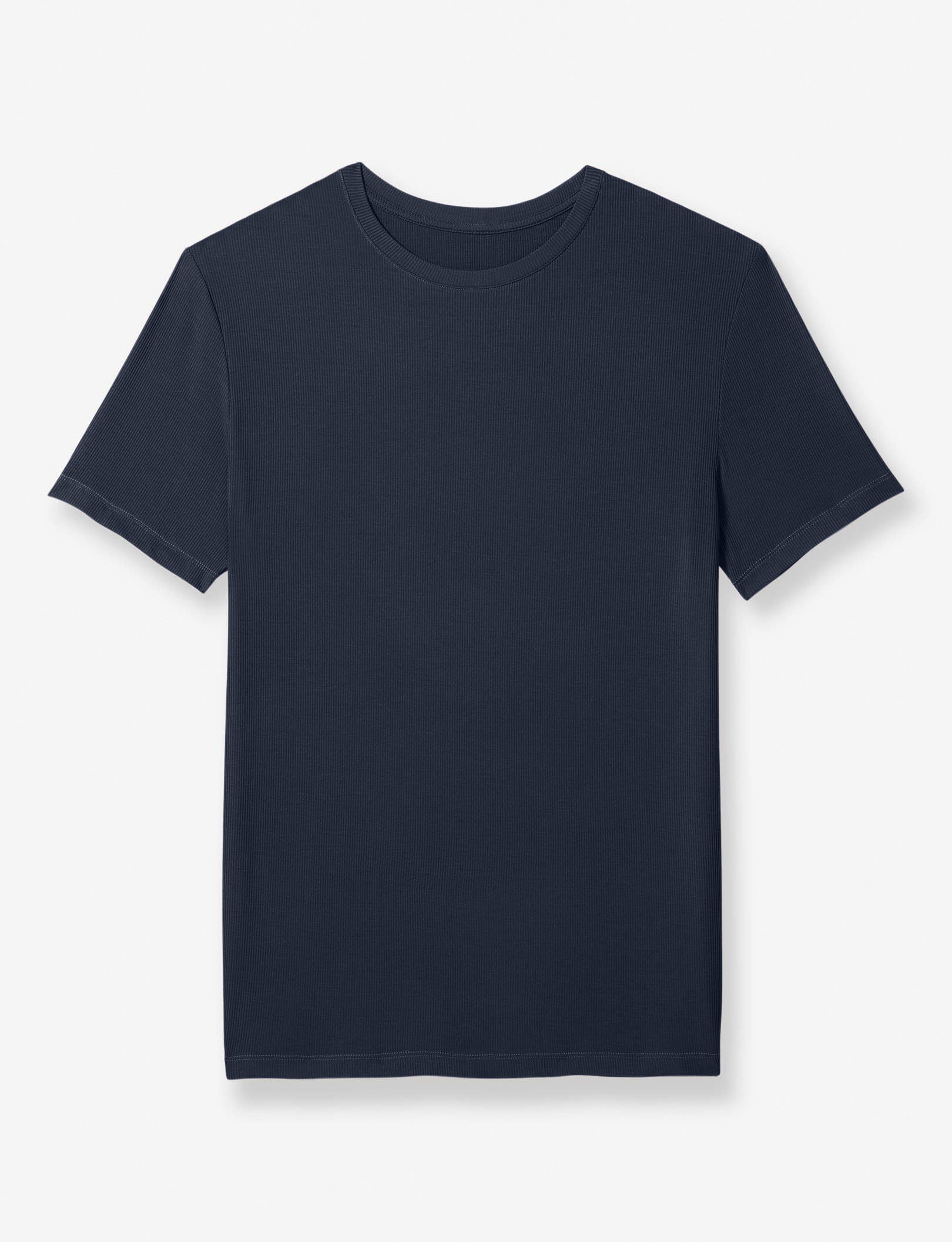 Second Skin Micro Rib Pajama Crew Neck Tee::Navy Blazer Micro Rib