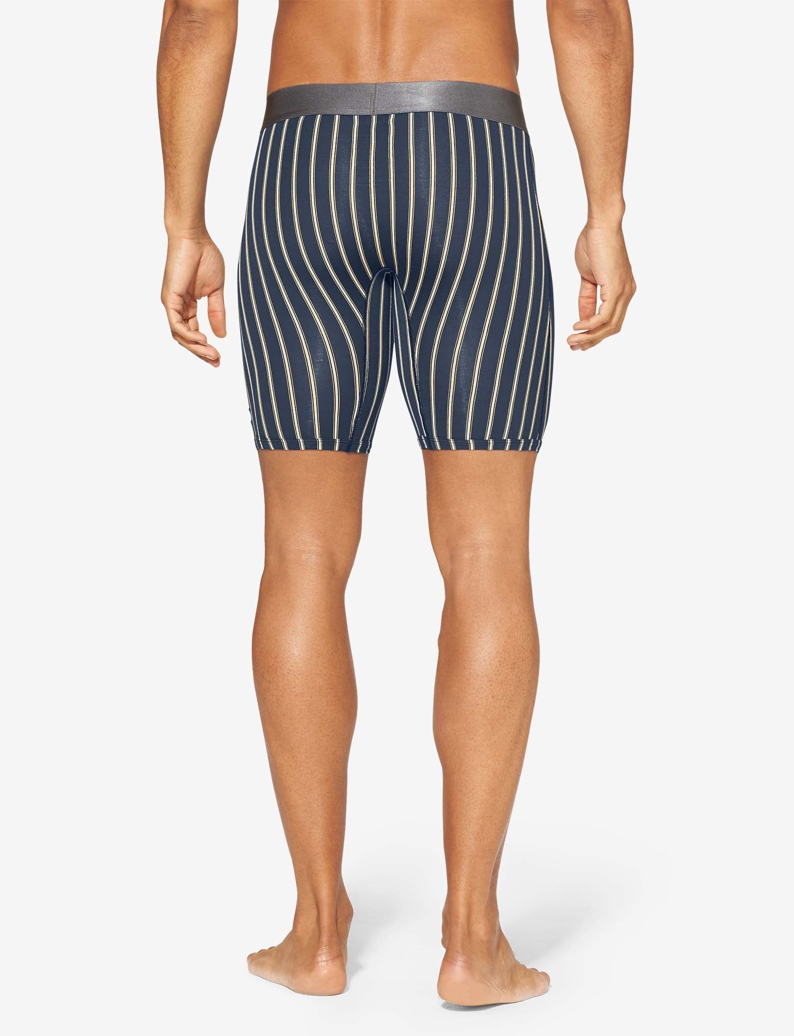 Second Skin Boxer Brief 8"::Dress Blues Pinstripe